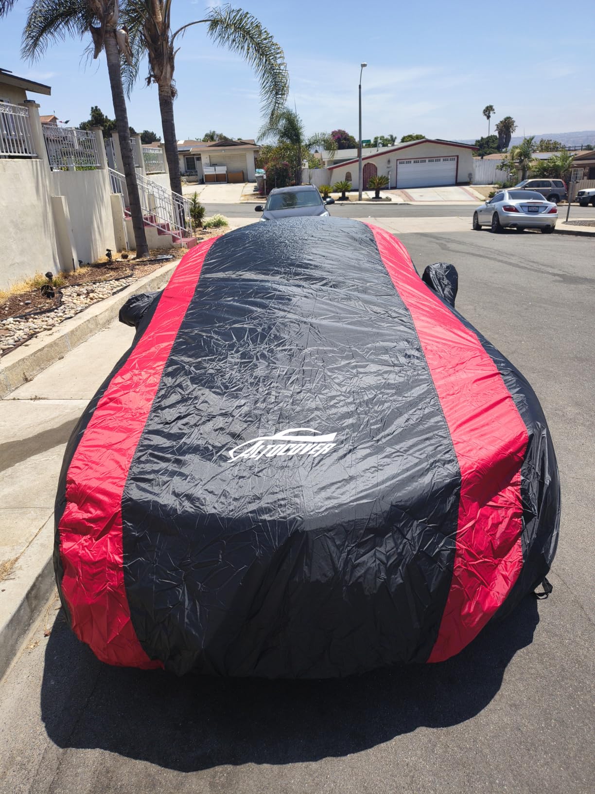 Car Cover Waterproof All Weather Protection Red Stripe Design | Universal Fit for Toyota Camry, Ford Fusion, Nissan Maxima and more customer photo 1