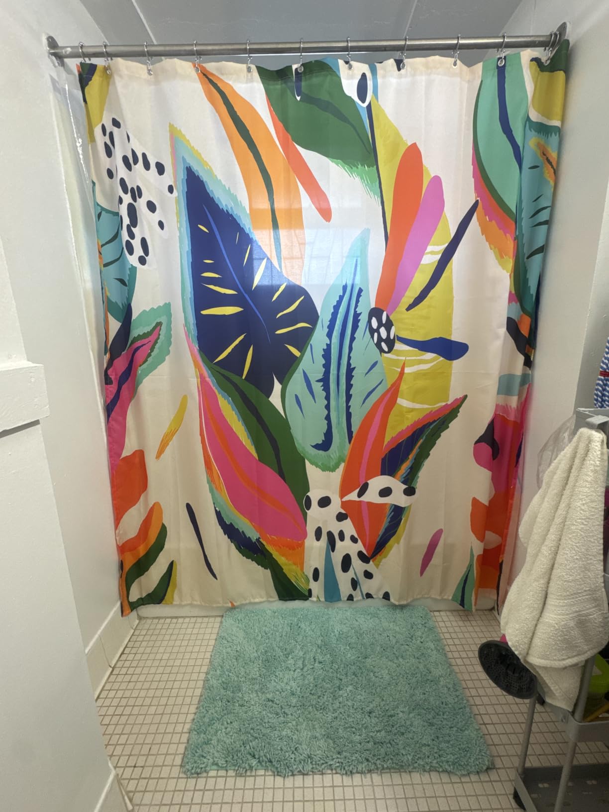 Boho Colorful Floral Shower Curtain, Abstract Art Modern Aesthetic Jungle Plant Leaf Bathroom Curtain with 12 Hooks, Waterproof Polyester Fabric Bath Curtain with Hooks 72x72 Inch customer photo 1