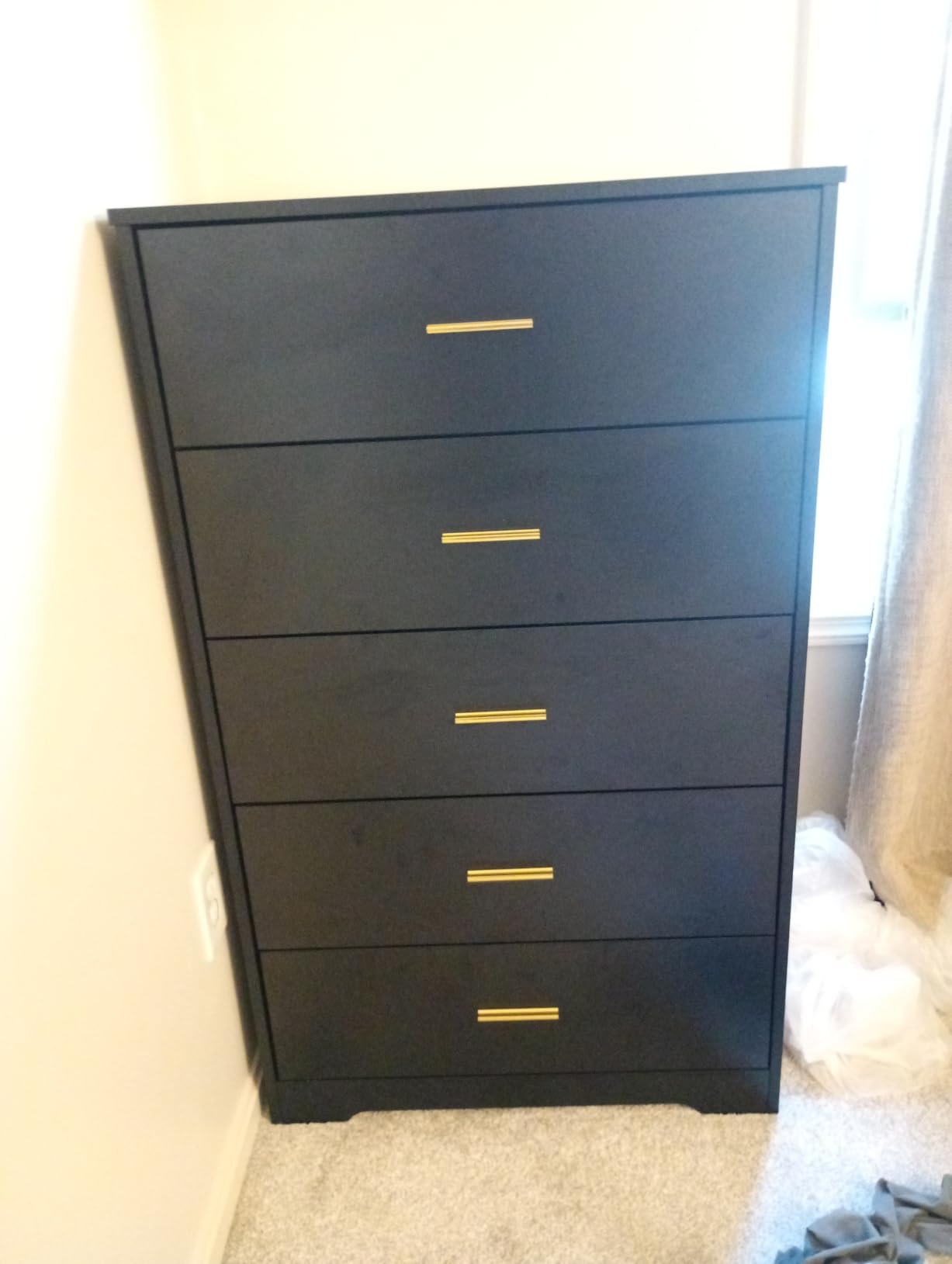 Cherry Wood Dresser for Bedroom, Tall 5 Drawer Dressers & Chests of Drawers, 47