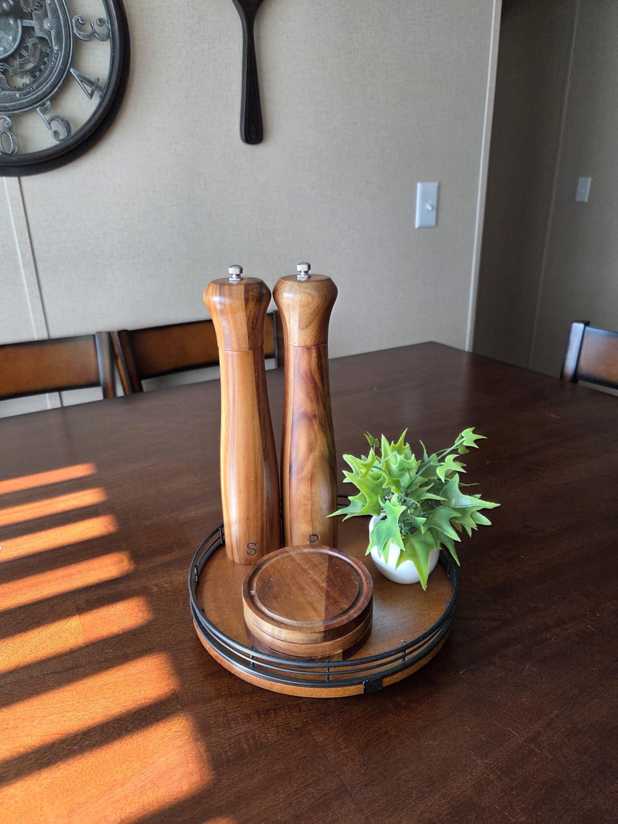 Haomacro 2 Pack 10 Inch Acacia Wooden Salt and Pepper Grinder Set, Manual Salt and Pepper Mills, Salt Grinder Refillable with Adjustable Coarseness, Ceramic/Stainless Steel Core Tableware Gifts customer photo 2