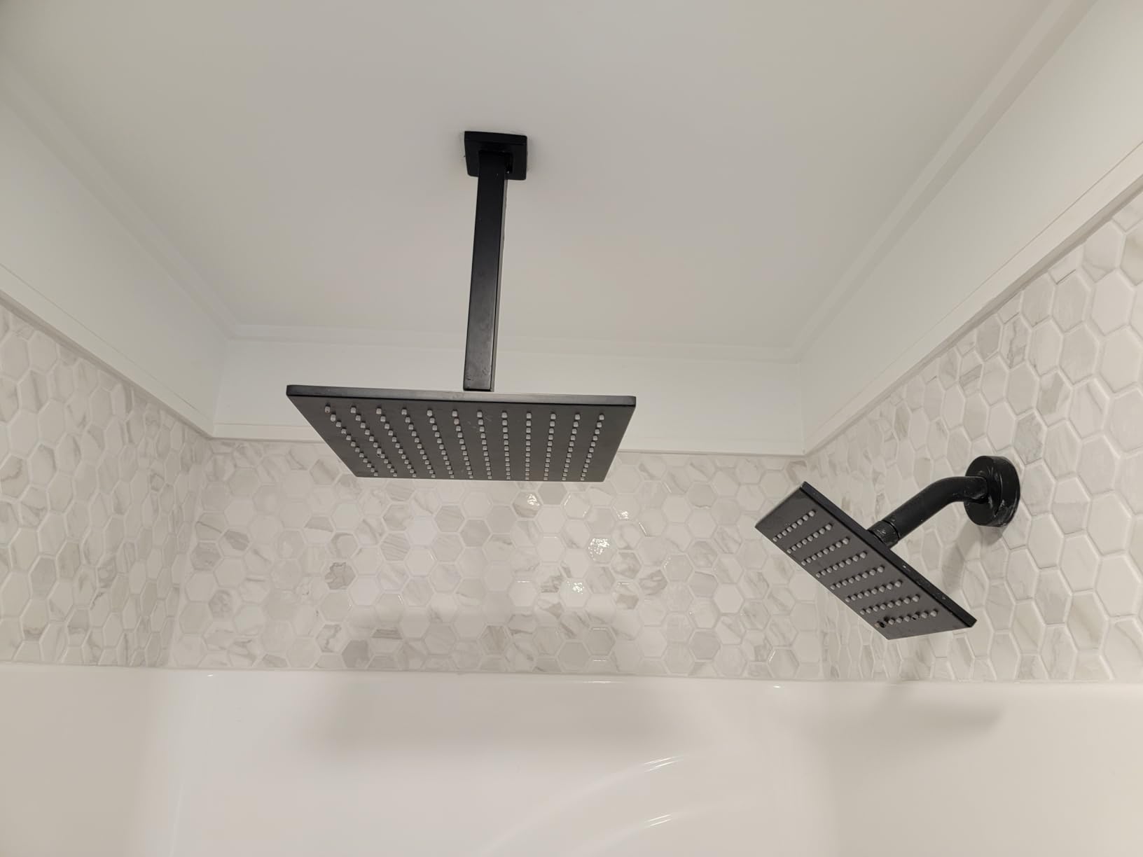 VANFOXLE Brushed Gold Shower System, Push Button Pressure Balance Shower Valve, Ceiling Mount Thick 12