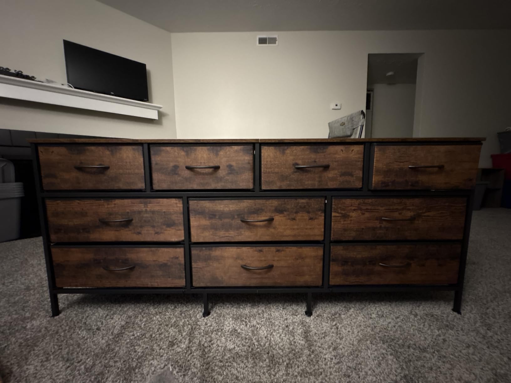 Huuger 63 Inch Dresser for Bedroom, Long Dresser with 10 Fabric Drawers, TV Stand for 55, 65, 70 Inch TV, Toy Storage Organizer for Closet, Rustic Brown customer photo 1