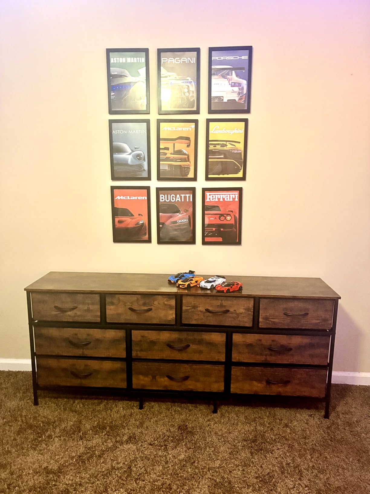 Huuger 63 Inch Dresser for Bedroom, Long Dresser with 10 Fabric Drawers, TV Stand for 55, 65, 70 Inch TV, Toy Storage Organizer for Closet, Rustic Brown customer photo 2
