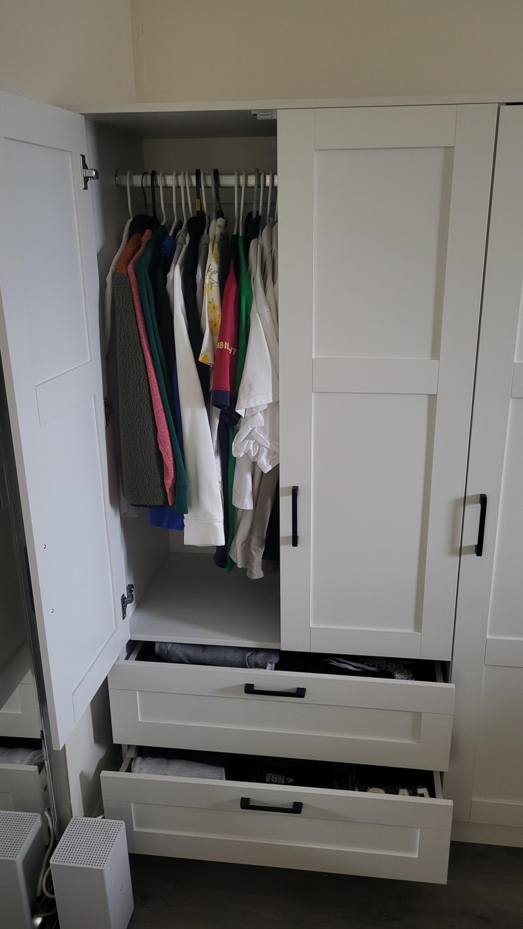 Fenghua Lizhi 3 Doors Wooden Wardrobe Closet Armoire, White Storage Cabinet for Hanging Clothes, Bedroom Large Capacity Freestanding Armoire, Wood Wardrobe Combination with Shelves (2 drawer, White) customer photo 2