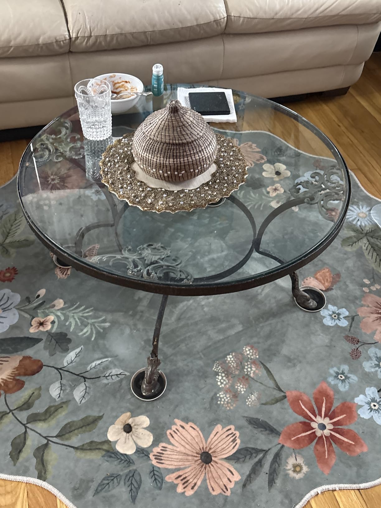 Lahome Floral Washable Round Area Rug, Soft Round Rugs 6ft Ultra-Thin Non-Slip, Boho Large Circle Carpet for Bedroom Living Room Kitchen Nursery, Green customer photo 2