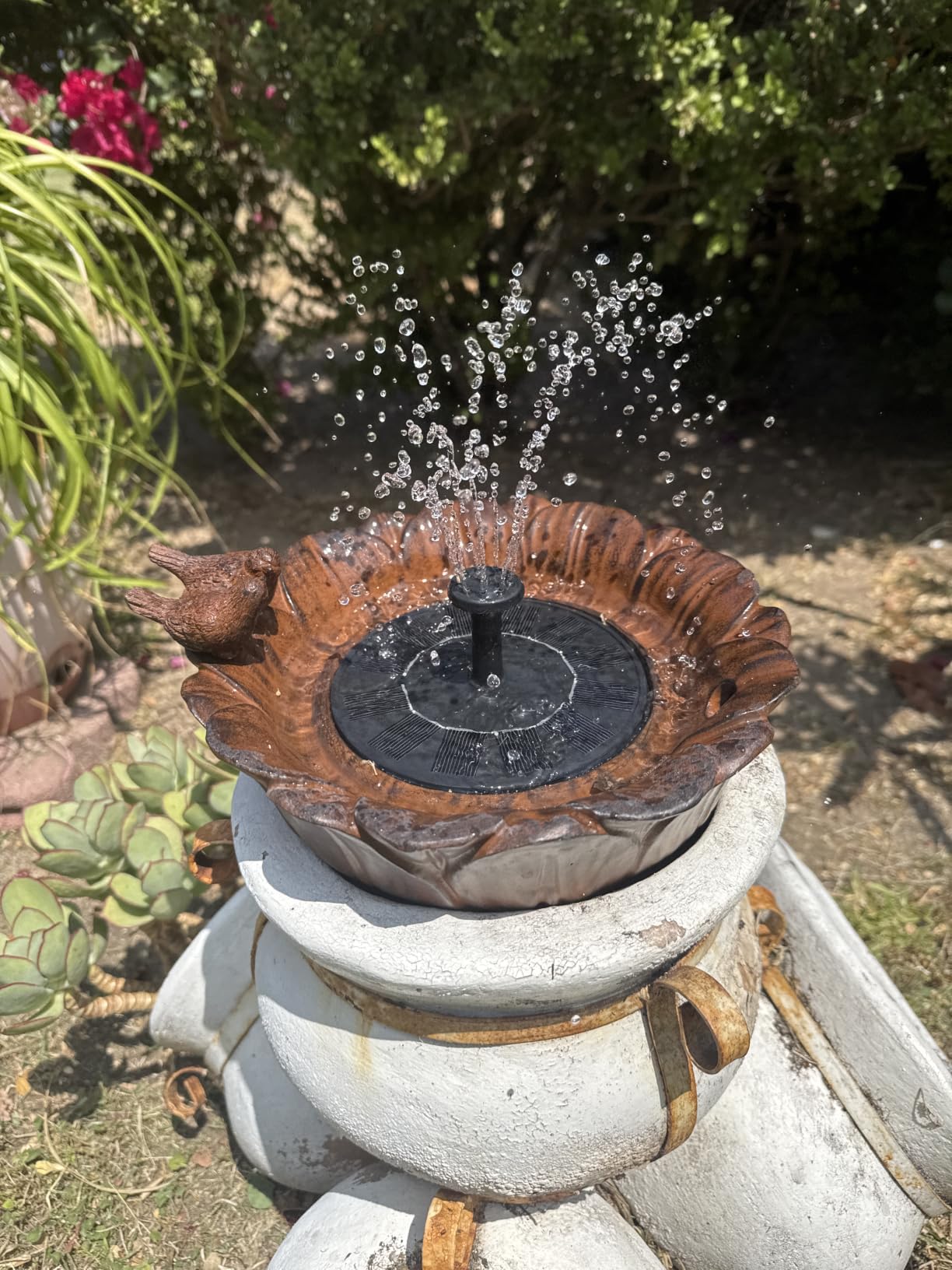 Solar Bird Bath Fountain, Sunflower with Resting Bird, Solar Powered with 3 Nozzles, Outdoor Garden Bird Bath customer photo 1