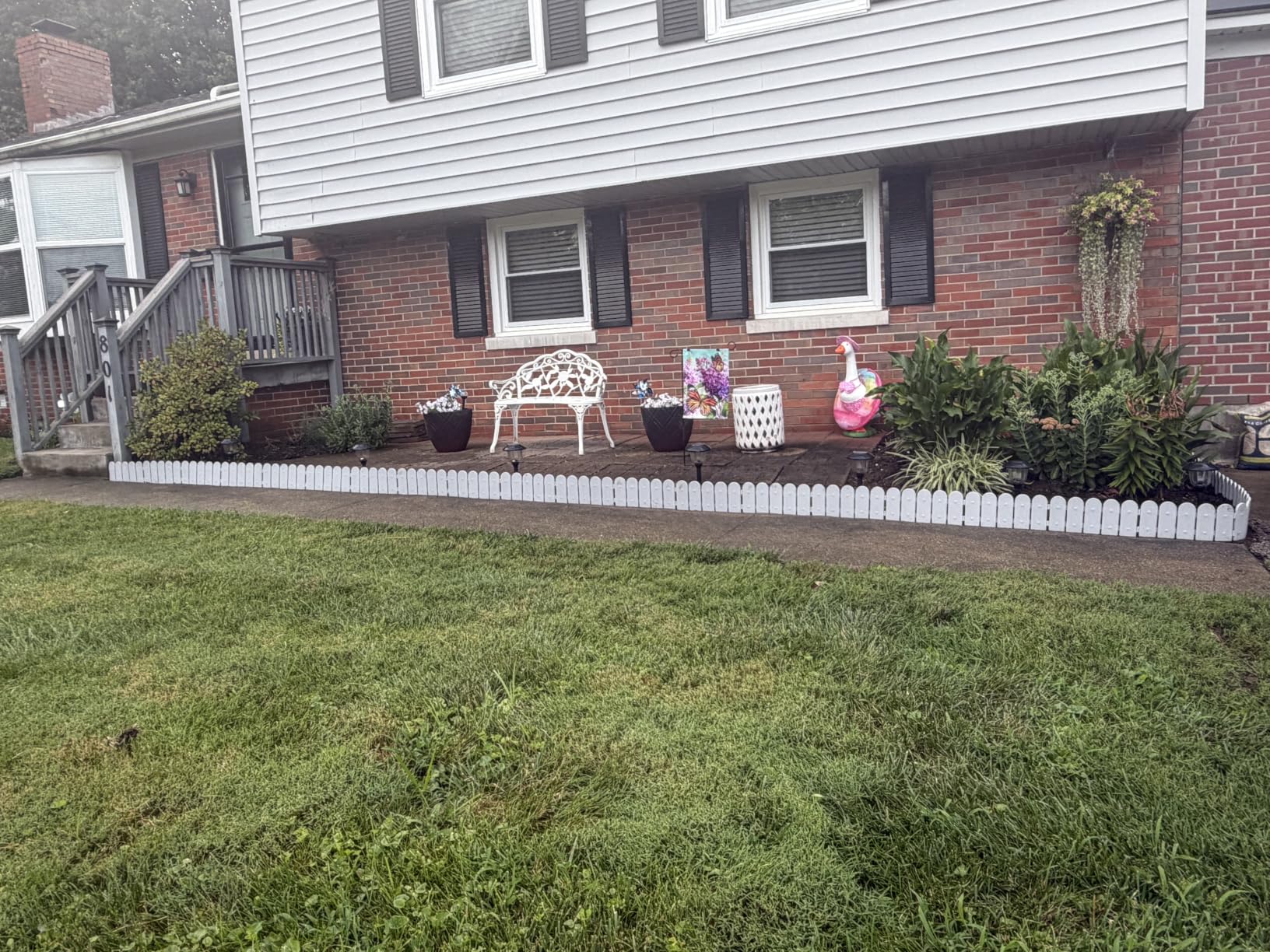 Garden Border Plastic Edging: Wooden Fence Design - 8pcs Brown Yard Landscaping Fence Liner Lawn Edge Barrier - 10ft Kit of Decorative Lawn Panels Elements -Landscaping Edging-GMT-10374-A08 customer photo 1