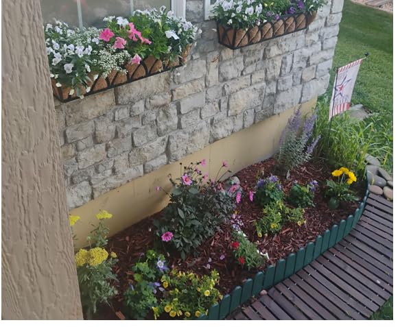 Garden Border Plastic Edging: Wooden Fence Design - 8pcs Brown Yard Landscaping Fence Liner Lawn Edge Barrier - 10ft Kit of Decorative Lawn Panels Elements -Landscaping Edging-GMT-10374-A08 customer photo 2