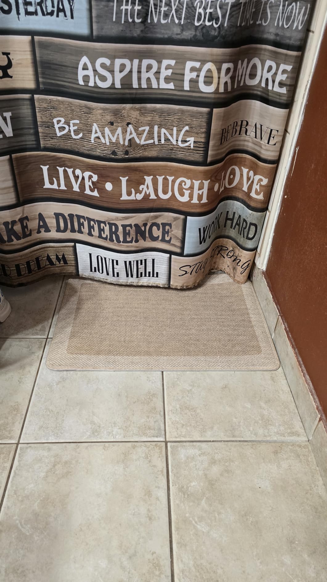 Half Circle Bath Mat, Thin Bathroom Rugs Fit Under Door, Brown 16x24, Non Slip, Quick Dry Absorbent, Rubber Backing Washable, Semi Circle Bathmat for Bathroom Floor, Tub and Shower customer photo 1