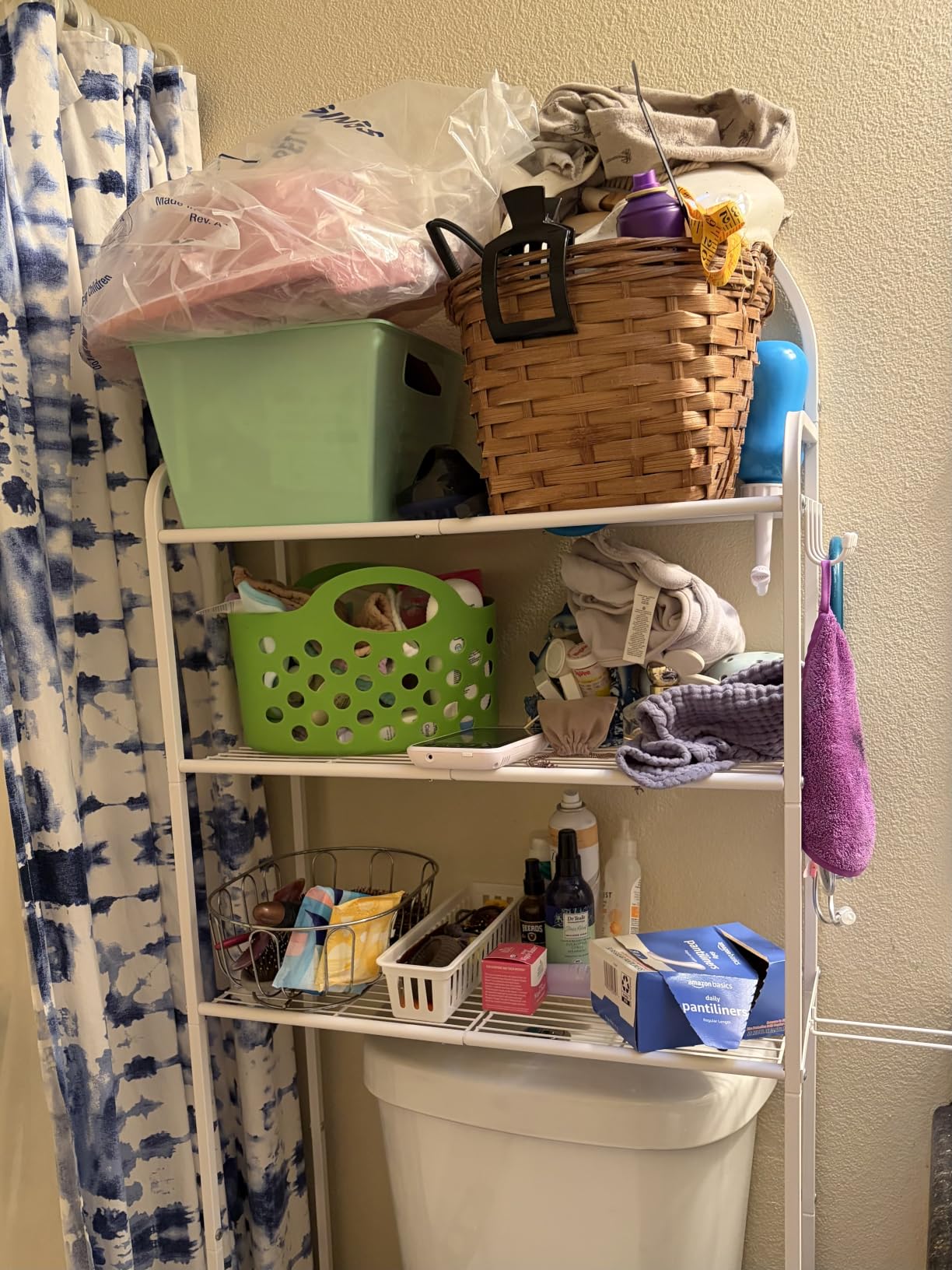 3 Tier Over The Toilet Storage Rack, Bathroom Organizer | Toilet Storage with 4 Hooks & Paper Holder, Space-Saving, Freestanding Bathroom Shelf, Metal, White customer photo 1