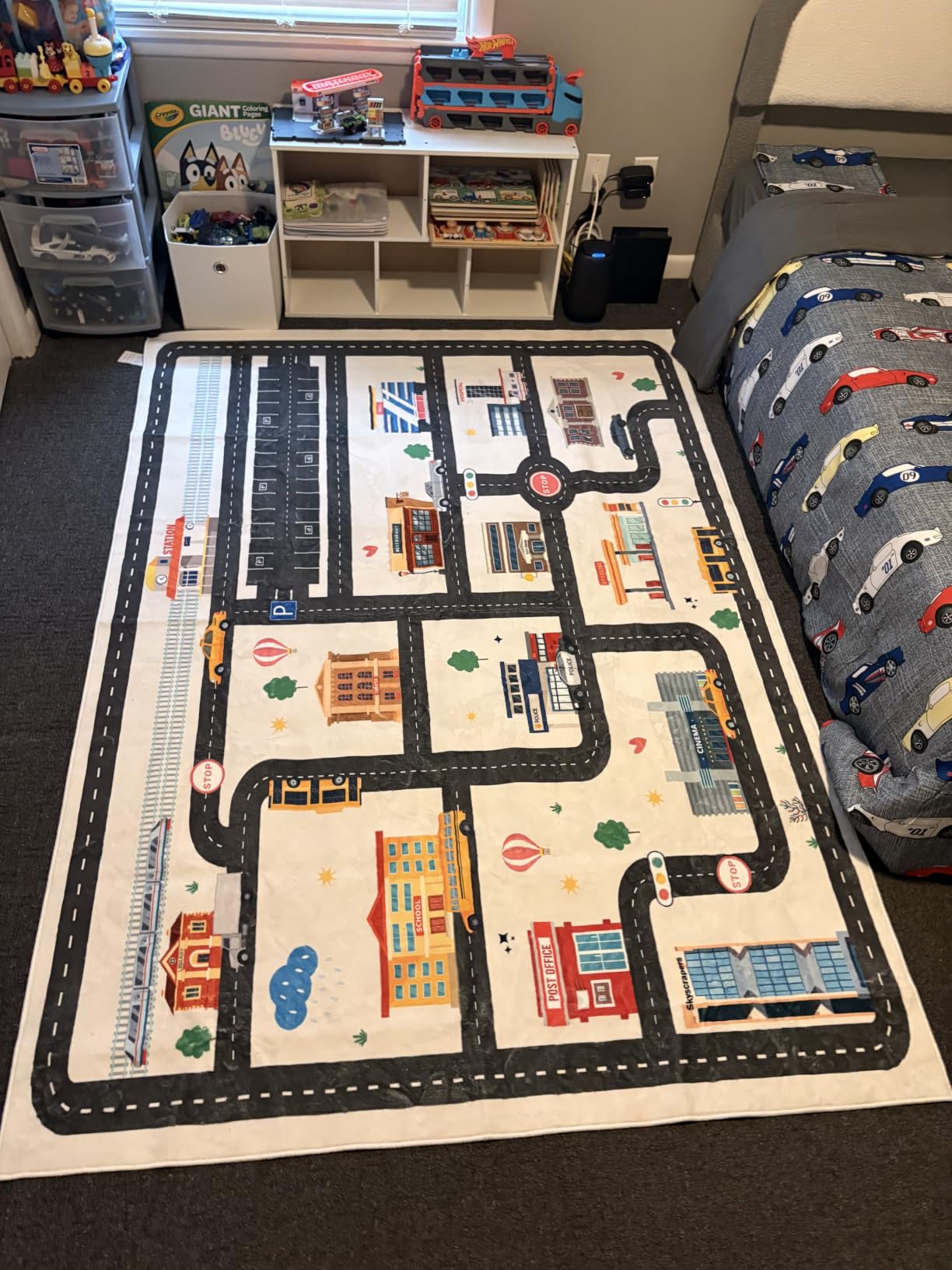 Nayoroom Kids Car Road Playroom Rug, Faux Wool City Map, Non-Slip, 5 x 7 ft | Interactive city road map; Car-friendly routes; Soft faux wool surface; Non-slip backing; Easy-care room accent customer photo 1
