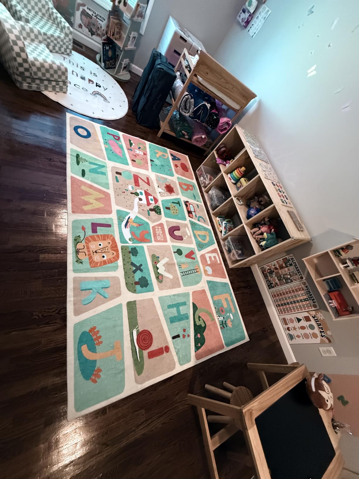 Washable Kids Playroom Rug - 5x7 Play Rug for Preschool Toddlers, Girls, Educational with Cute Animals - Non-Slip, Stain Resistant, Soft & Safe for Bedroom, Play Room and Classroom - Blue customer photo 2