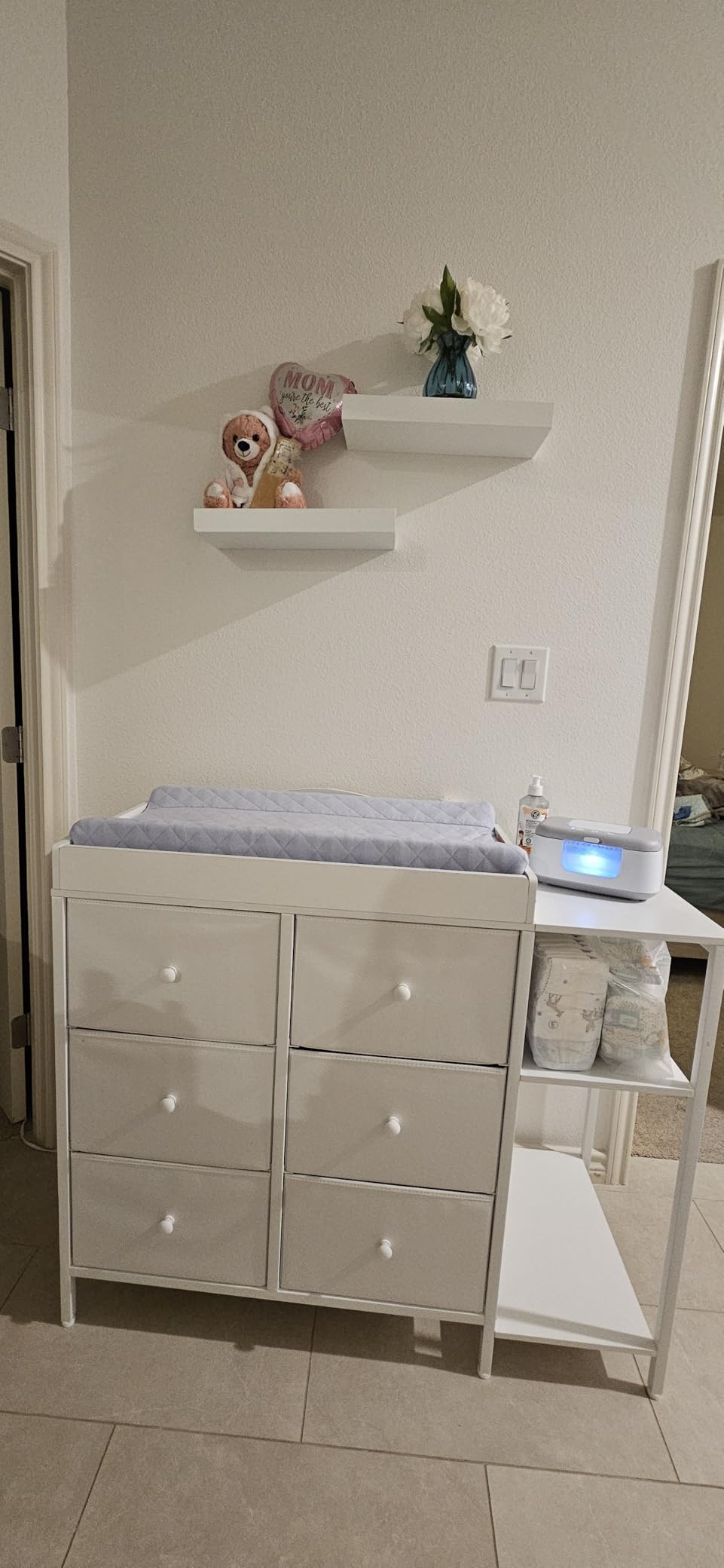 BOLUO Baby Dresser with Changing Table Top, White Changing Table Dresser with 6 Fabric Drawers customer photo 1