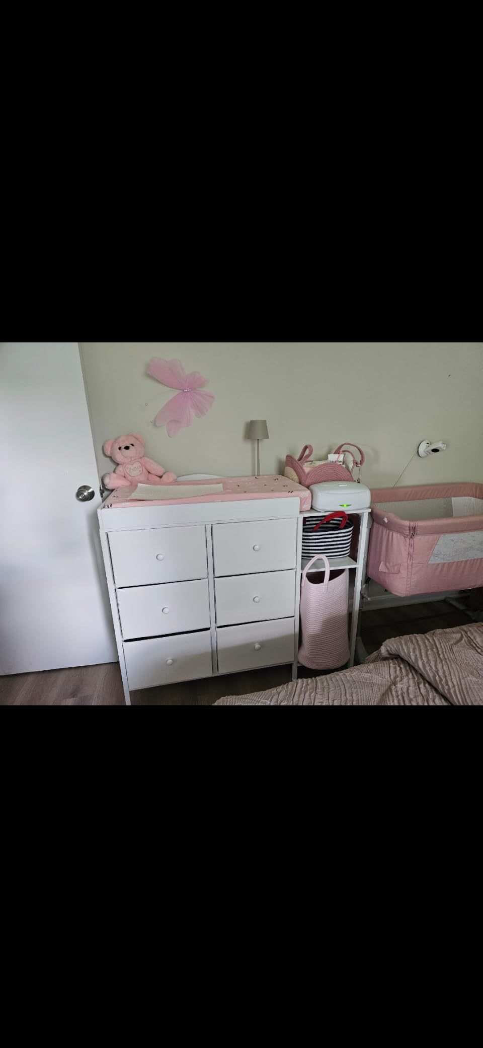 BOLUO Baby Dresser with Changing Table Top, White Changing Table Dresser with 6 Fabric Drawers customer photo 2