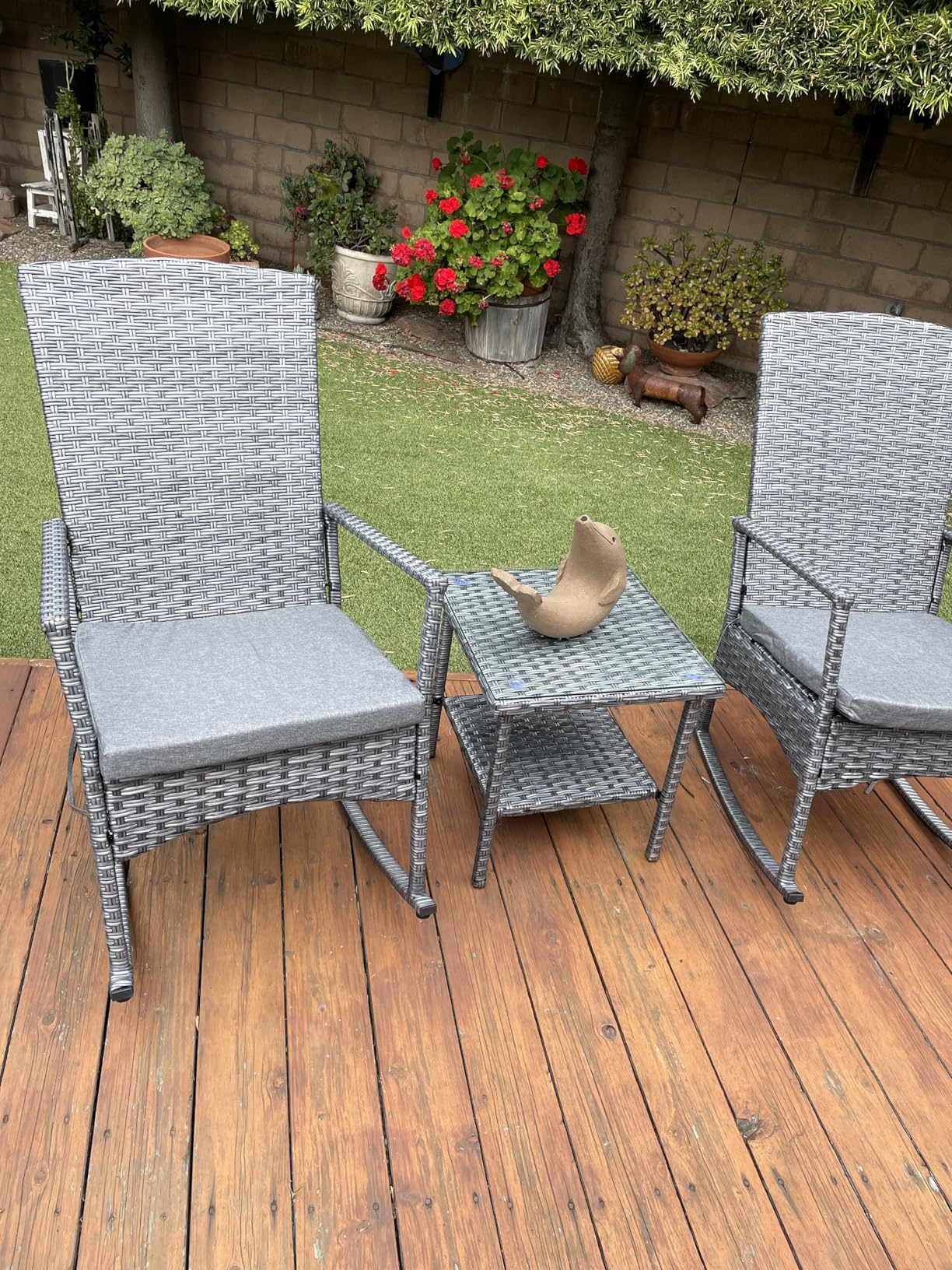 Oasishine Outdoor Rocking Chair 3 Pieces High-Backed Rocking Chair Patio Rocking Chairs Outdoor Table, Khaki customer photo 1