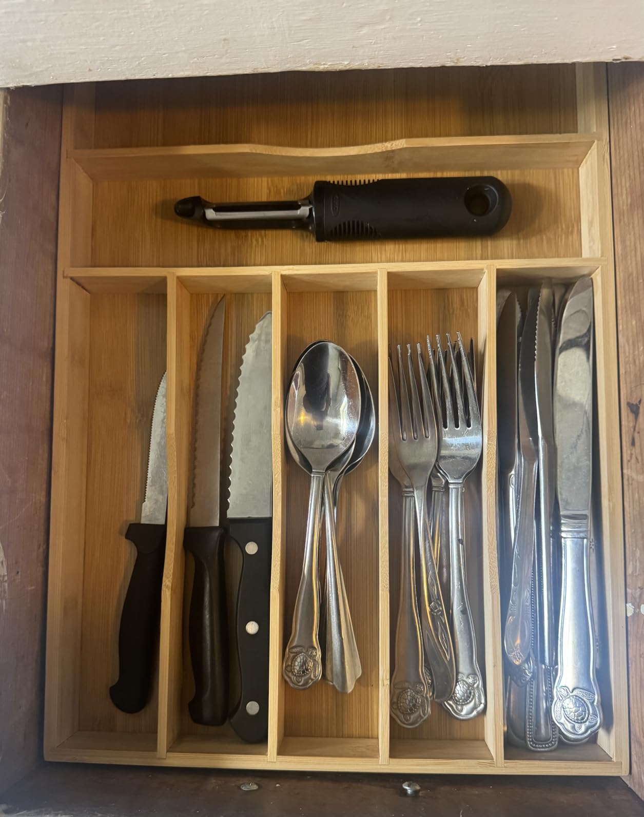 Bamboo Silverware Organizer, Bamboo Kitchen Drawer Cutlery Organizer, Utensil Holder, Flatware Organizer Tray (15.8