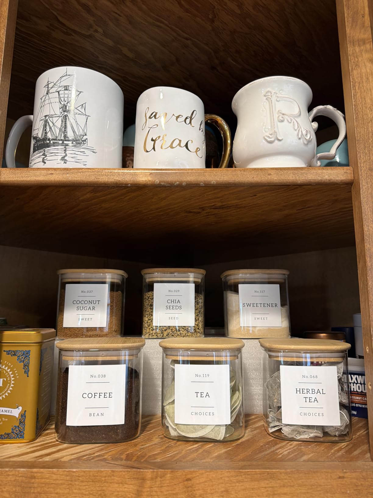 5 Pack Square Glass Pantry Storage Containers with 132 Kitchen Food Pantry Labels - Clear Glass Pantry Jars with Airtight Wood Bamboo Lids - Glass Canisters for Pasta, Cereal, Coffee, Flour, Sugar customer photo 1