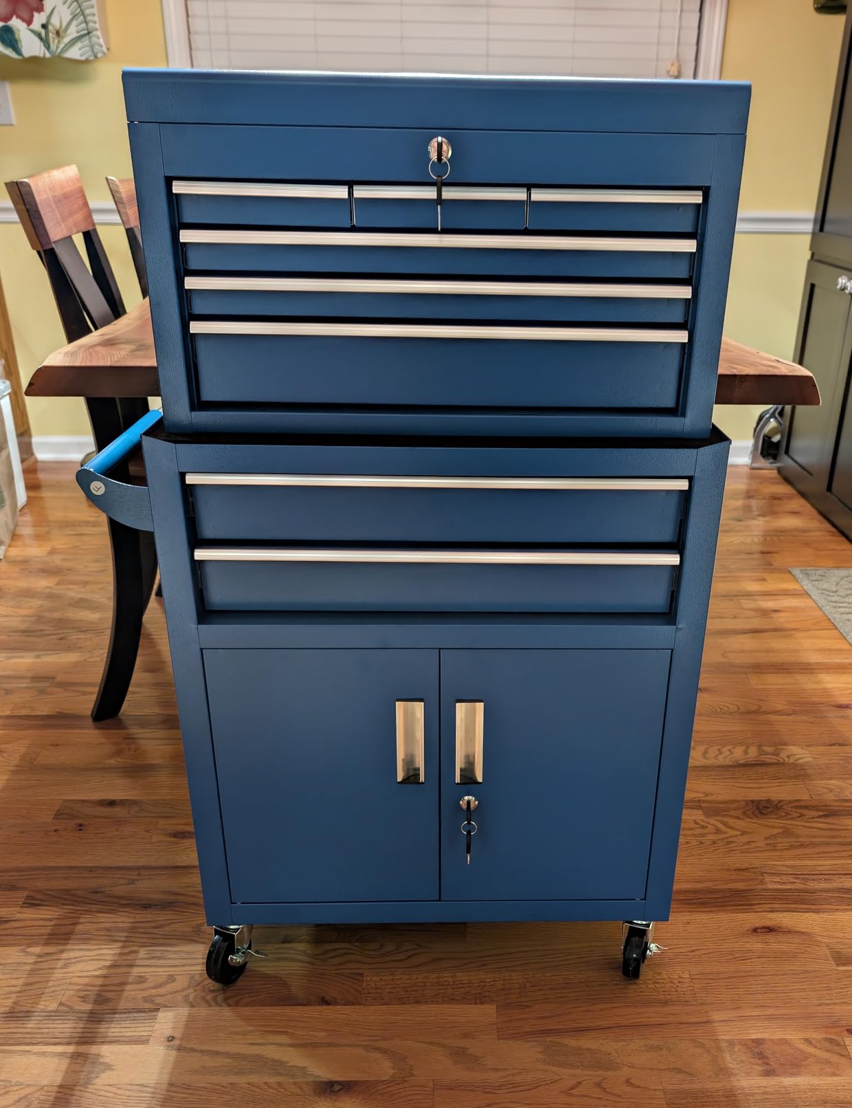 8-Drawers Rolling Tool Chest, Assembled Tool Chest with Wheels, Detachable Top Tool Box, Tool Cabinet for Repair Room,Warehouse, Rolling Tool Box with Hooks,Tray Divider,Liners(Black) customer photo 2