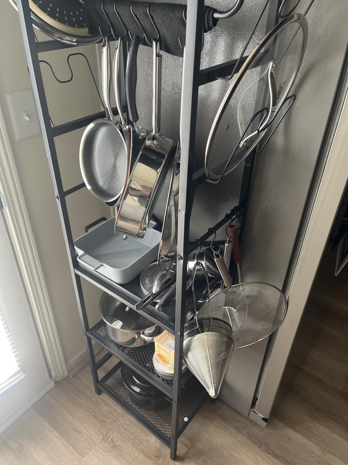 MAHANCRIS 4-Tier Pot Rack, Pots and Pans Organizer for Kitchen Corner, Kitchen Storage Rack with U-Shaped Lid Holders, Freestanding Cookware Stand, Rustic Brown and Black POHR3001 customer photo 1