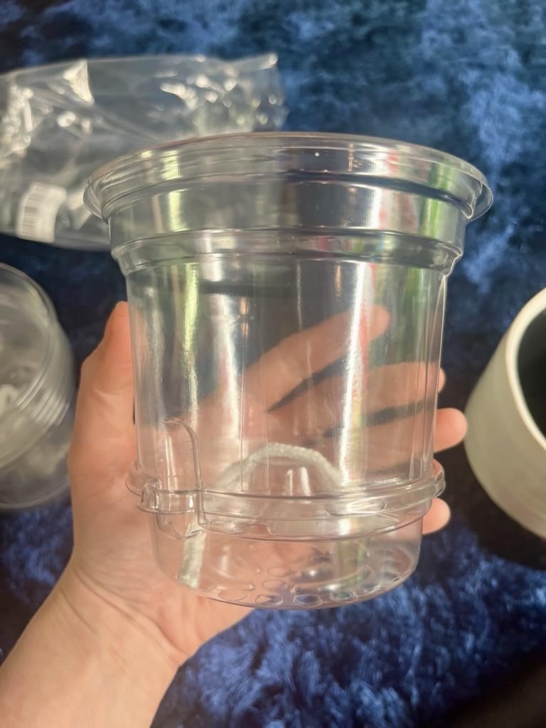 Bluepro 18 Pack 6.5/5/4 Inch Clear Self Watering Plant Pots with Bottom Water Tray & Watering Rope, Transparent Nursery Pots with Drainage for Seedlings, Herbs, and Houseplants customer photo 1