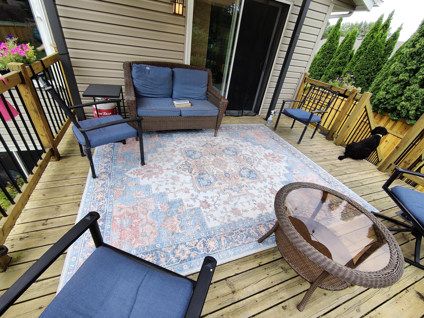 GENIMO Outdoor & Indoor Area Rug 5'x8', Waterproof, Non-Shedding, Easy Cleaning, Boho Mat for Patio, Living Room, Balcony, Dining Room, RV, Deck, Bedroom, Camping, Outside Carpet,Blue customer photo 2