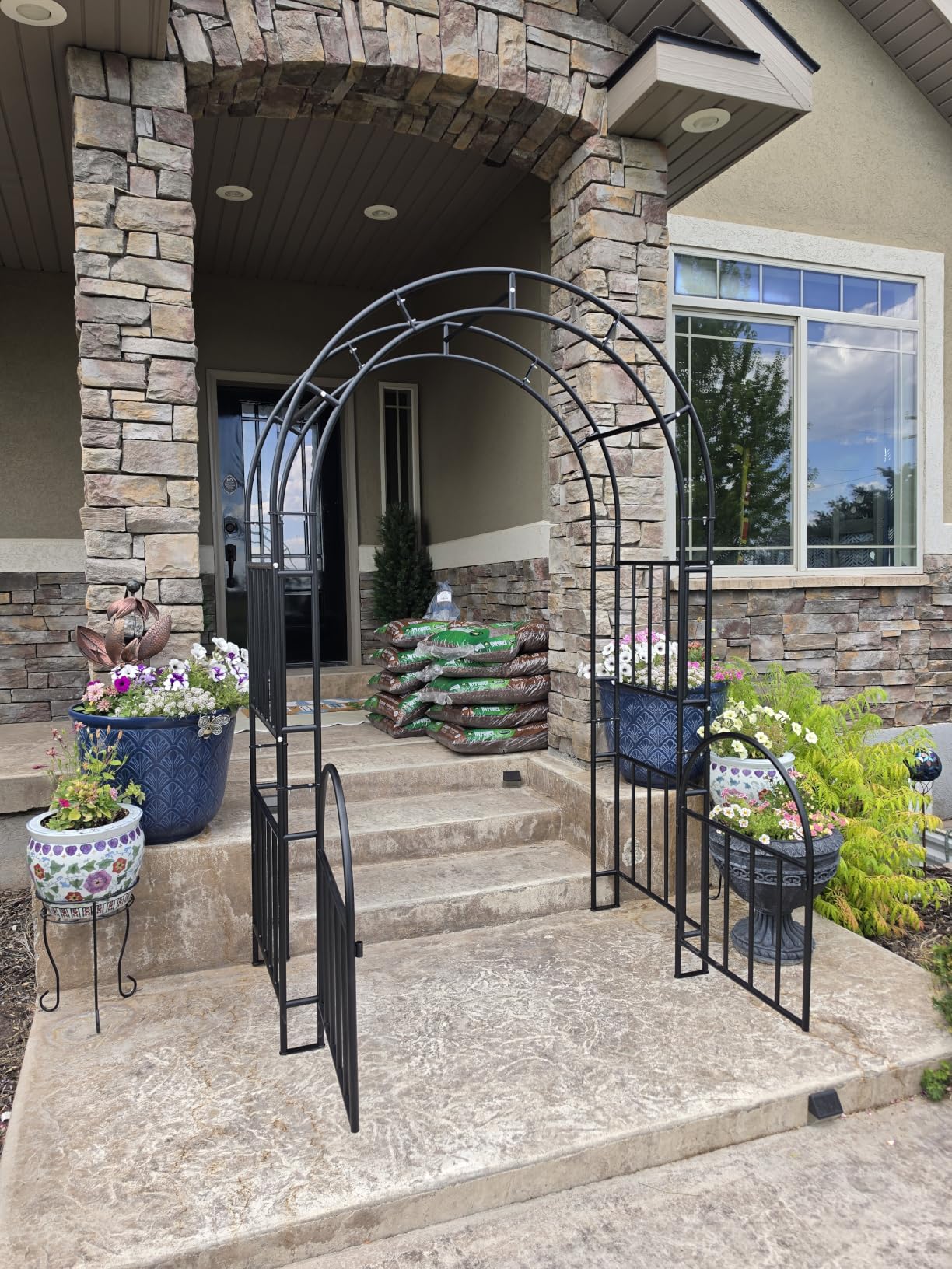 7ft Garden Arbor with Gate, Garden Arch Trellis for Climbing Plants | Heavy-Duty Two-in-One Garden Arch, Rust-proof, Easy to Install, Versatile for Weddings, Halloween, Christmas & Outdoor customer photo 1