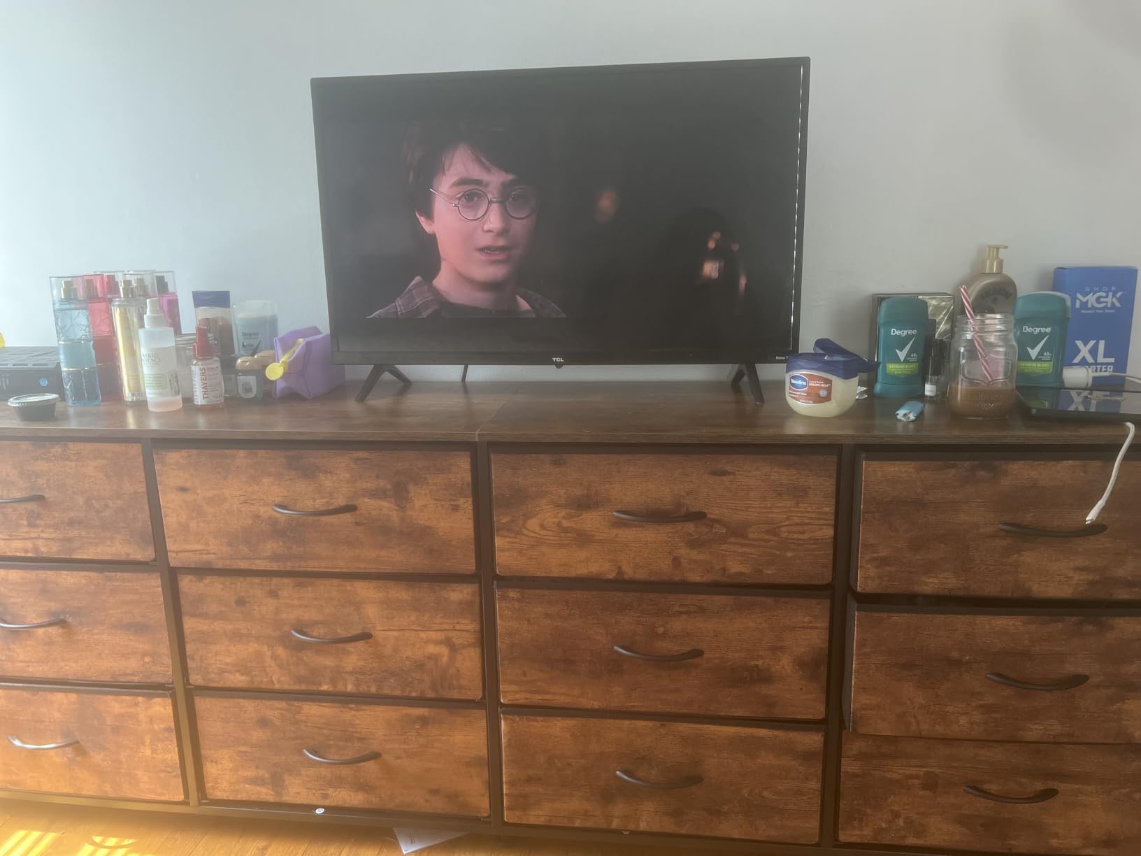 WLIVE Long Dresser TV Stand for 85 Inch TV, 12 Drawer Dresser, Black, Fits TVs up to 85 inch, 12 fabric drawers, 75.5 inch wide tabletop, Living room or bedroom, Chest of drawers customer photo 2