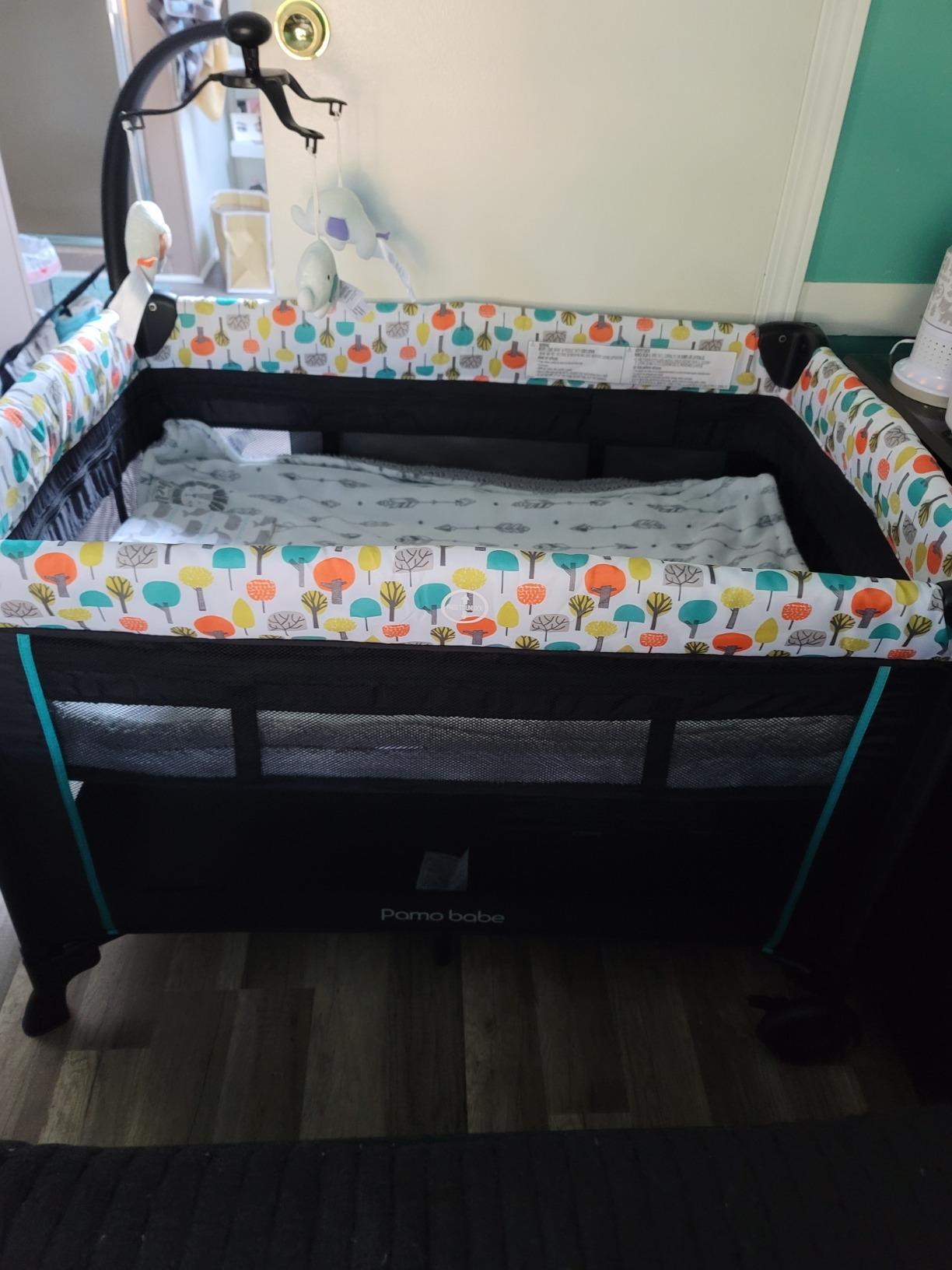 Pamo Babe 6 in 1 Baby Pack and Play with Bassinet - One-Step Setup Travel Crib, Small Portable Playpen for Babies, Portable Baby Bassinet, Changing Table, Toys Bar & Extra Large Storage Bag customer photo 2