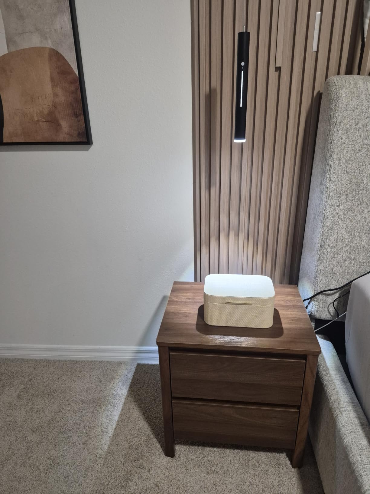 MAISONARIA Walnut Nightstands Set of 2, Mid Century Modern Bedside Table with Hidden Handles and Wood Legs, Wooden End Table with 2 Drawers for Bedroom customer photo 2