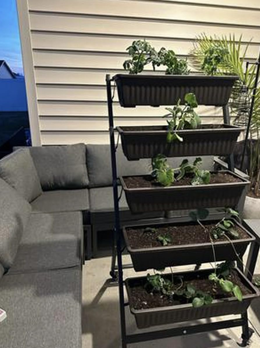 VECELO 5-Tier Vertical Garden Bed, Freestanding Elevated Raised Garden Planter with 5 Garden Planter Boxes, Lockable Caster Wheels, Drainage System, for Plants, Vegetables, Flowers, Herbs customer photo 1