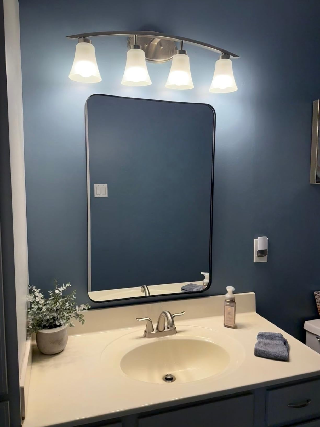 Sweetcrispy Bathroom Wall Mirror, 36x24 Inch Mirror for Over Sink, Black | Modern Wall Mount Vanity Mirror Rounded Rectangle with Matte Brush Metal Framed, for Home Decor, Living Room, Bedroom customer photo 2