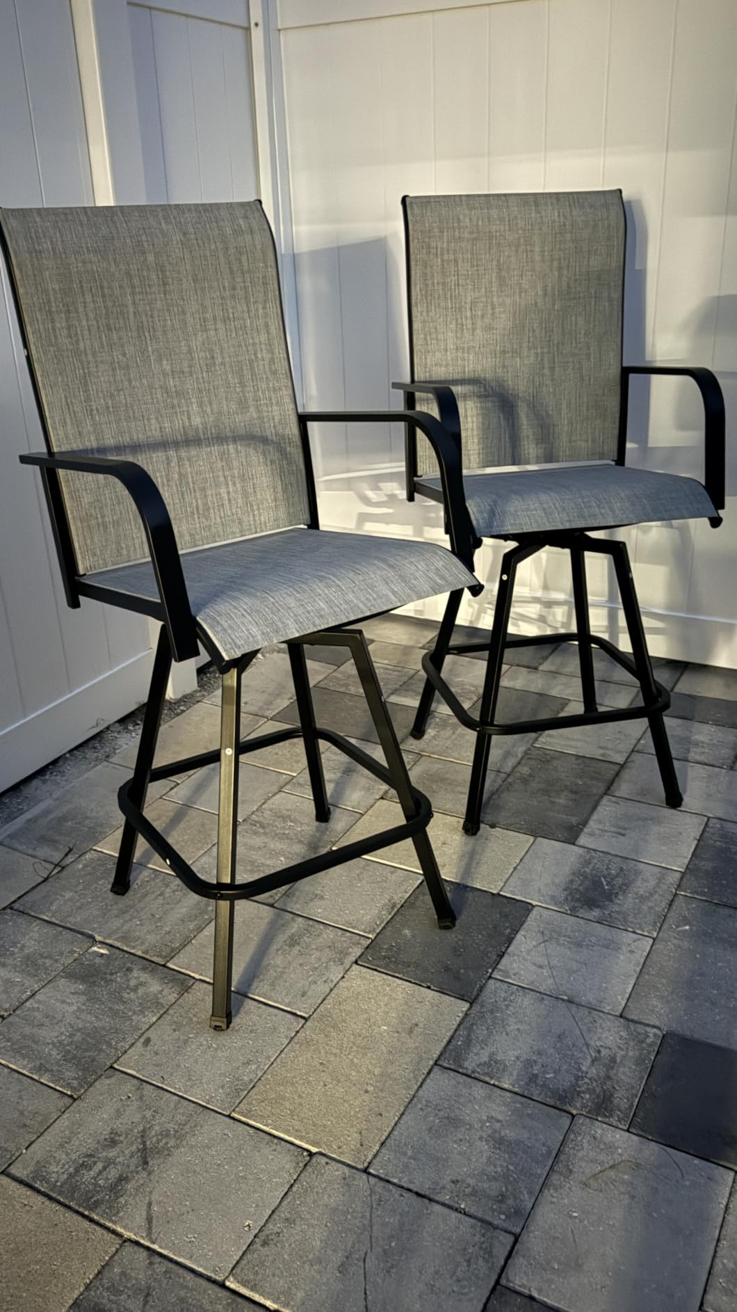 Outdoor Bar Stools Set of 2, Swivel Tall Patio Chairs, Gray | 28.4