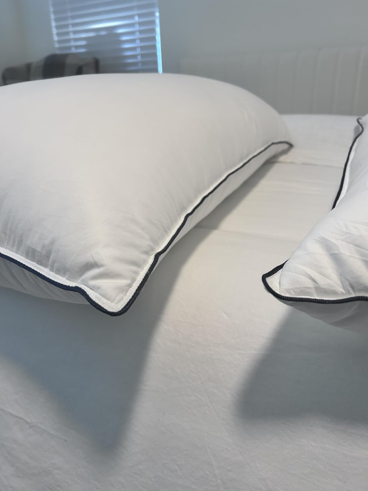 Goose Down Bed Pillows Queen Size Set of 2 (White), Hotel Collection Pillows for Sleeping, Gusseted Pillow for Side, Back, or Stomach Sleepers, 20