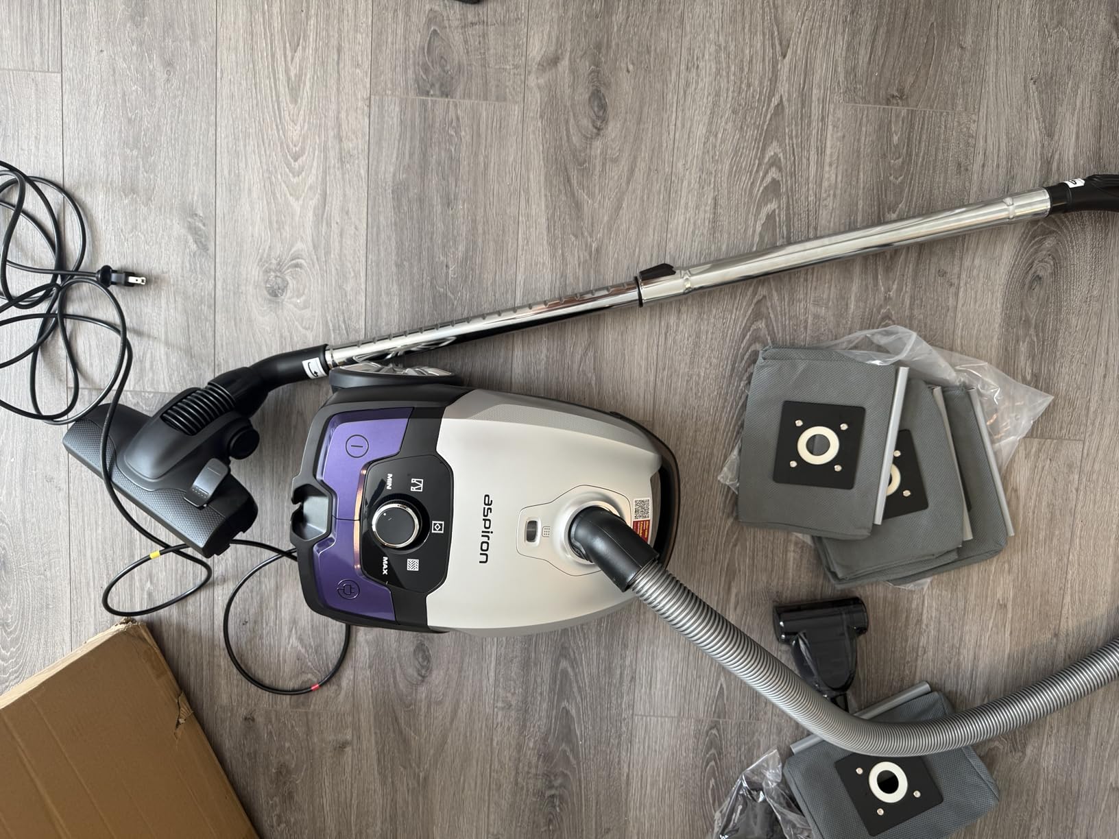Aspiron Canister Vacuum, 1700W/45KPA Bagged Vacuum Cleaner, 5L Large Capacity, Auto Cord Rewind, HEPA Filter, Low Noise, 8M Cleaning Radius, Easy to Push, for Hard Floor, Low Pile Carpet, Crack, Car customer photo 1