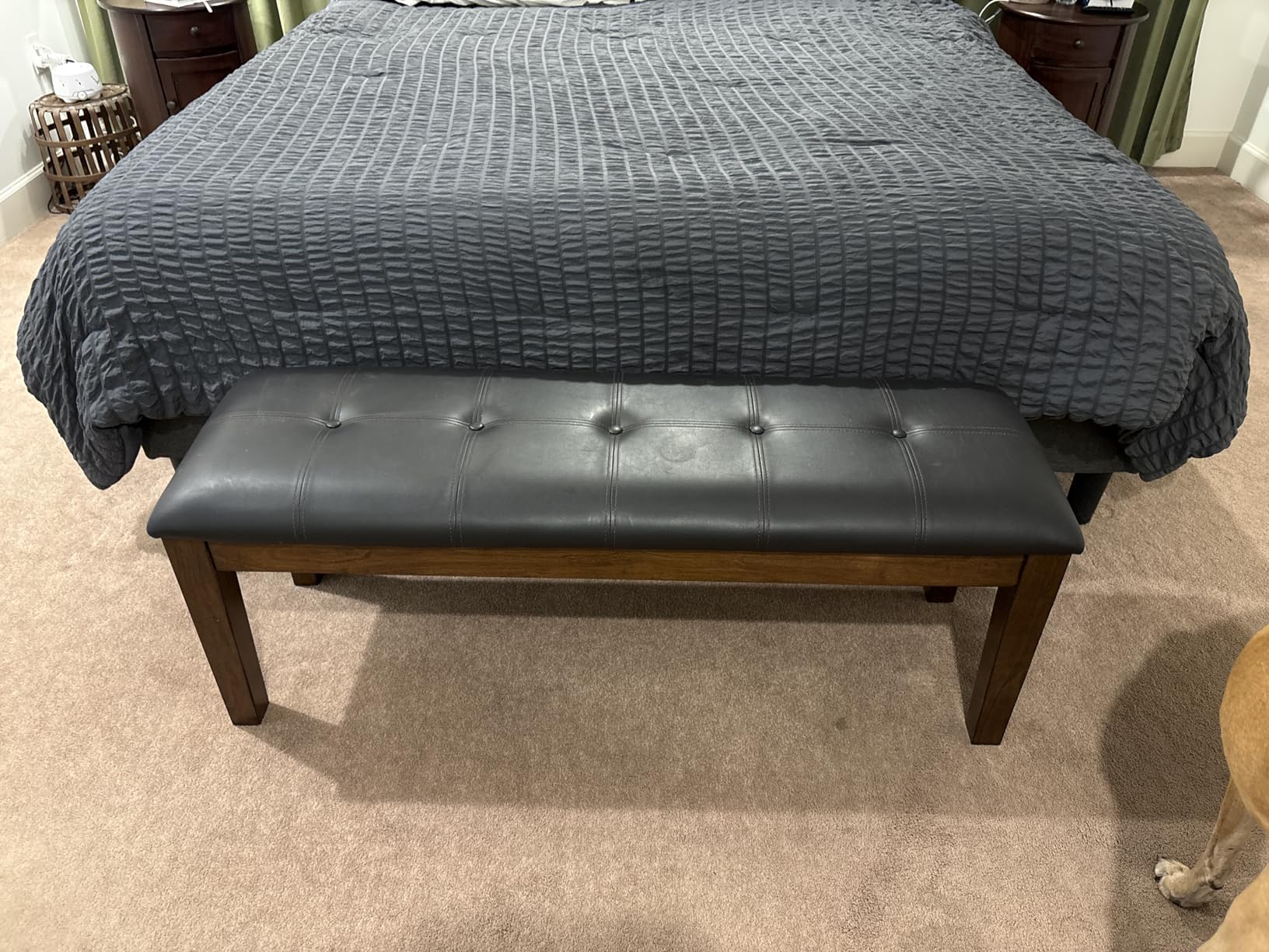Signature Design by Ashley Ralene Tufted Upholstered Dining Room Bench, Medium Brown | Plush wipe-clean faux leather cushion, Frame of veneers, wood and engineered wood, Versatile 2-person entryway seating customer photo 1