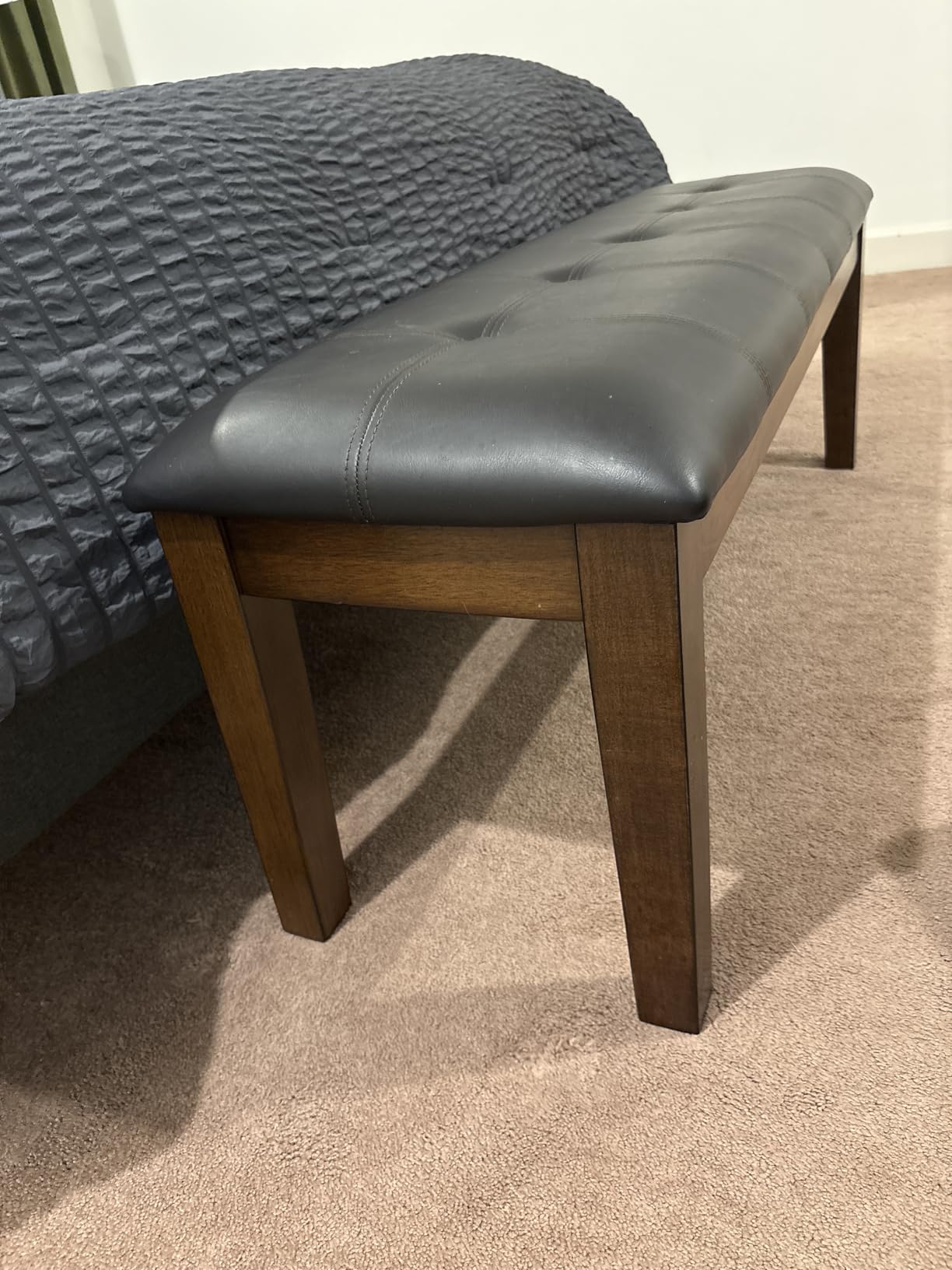 Signature Design by Ashley Ralene Tufted Upholstered Dining Room Bench, Medium Brown | Plush wipe-clean faux leather cushion, Frame of veneers, wood and engineered wood, Versatile 2-person entryway seating customer photo 2