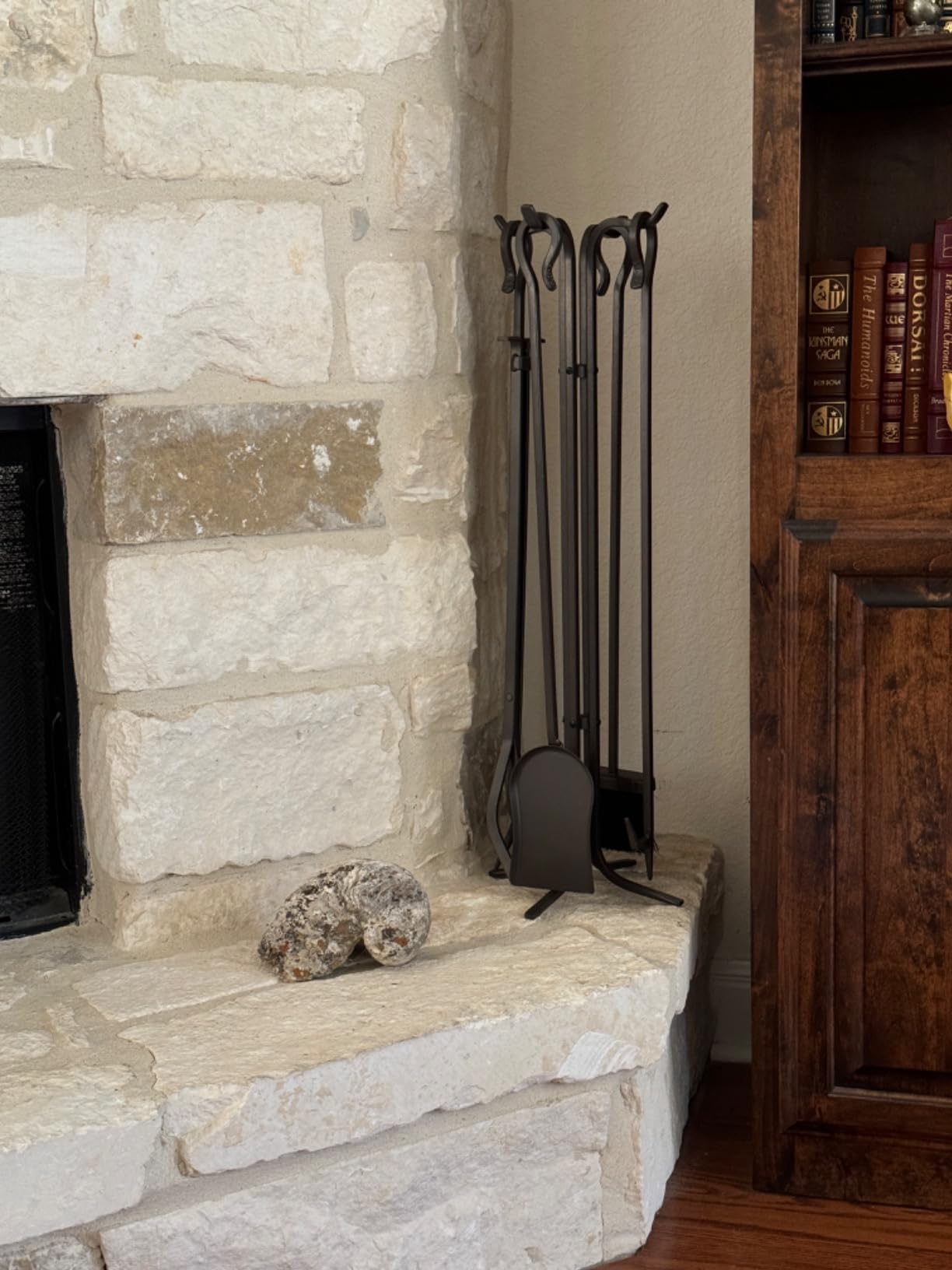 Plow & Hearth 5 Piece Hand Forged Iron Compact Fireplace Tool Set 32.5
