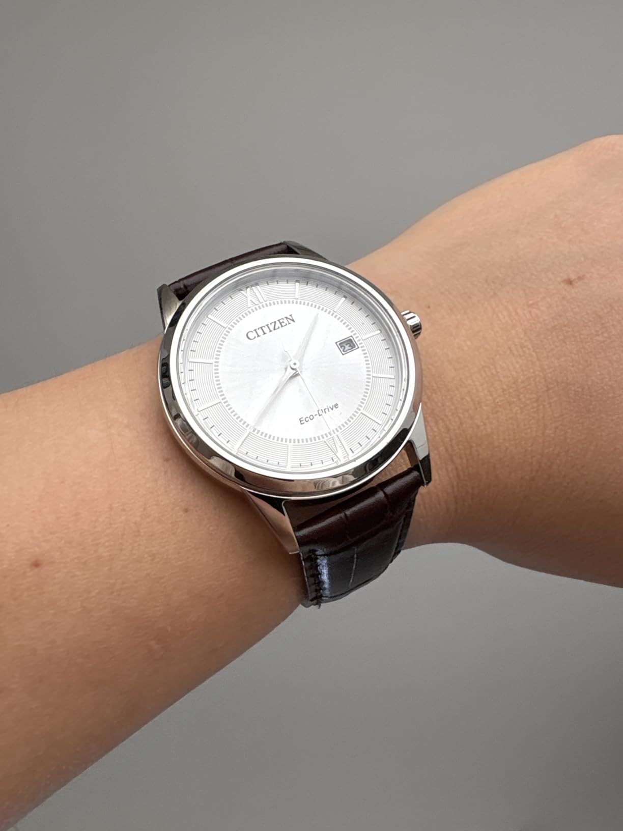 Men's Classic Eco-Drive Leather Strap Watch, 3-Hand Date customer photo 1