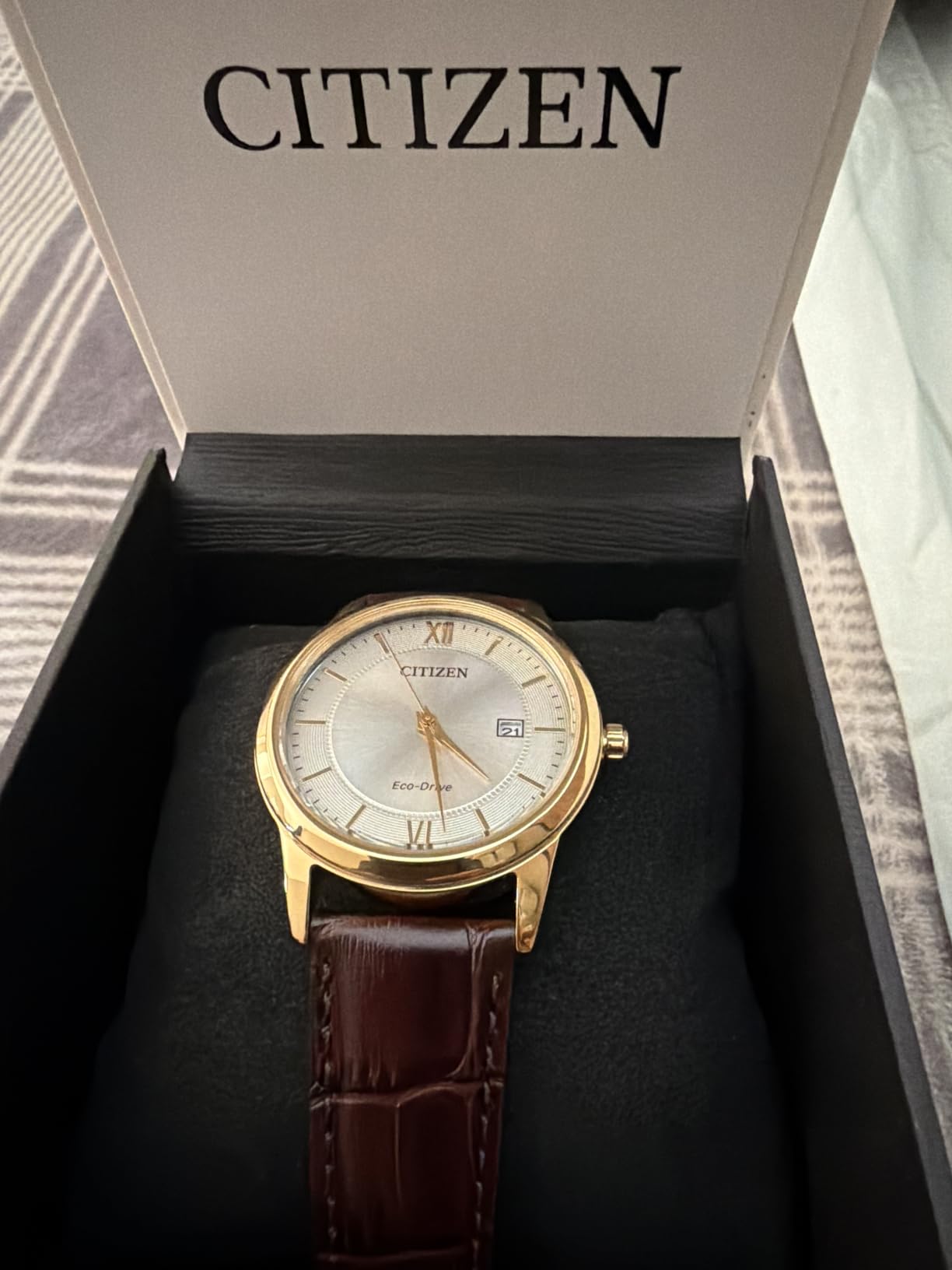 Men's Classic Eco-Drive Leather Strap Watch, 3-Hand Date customer photo 2