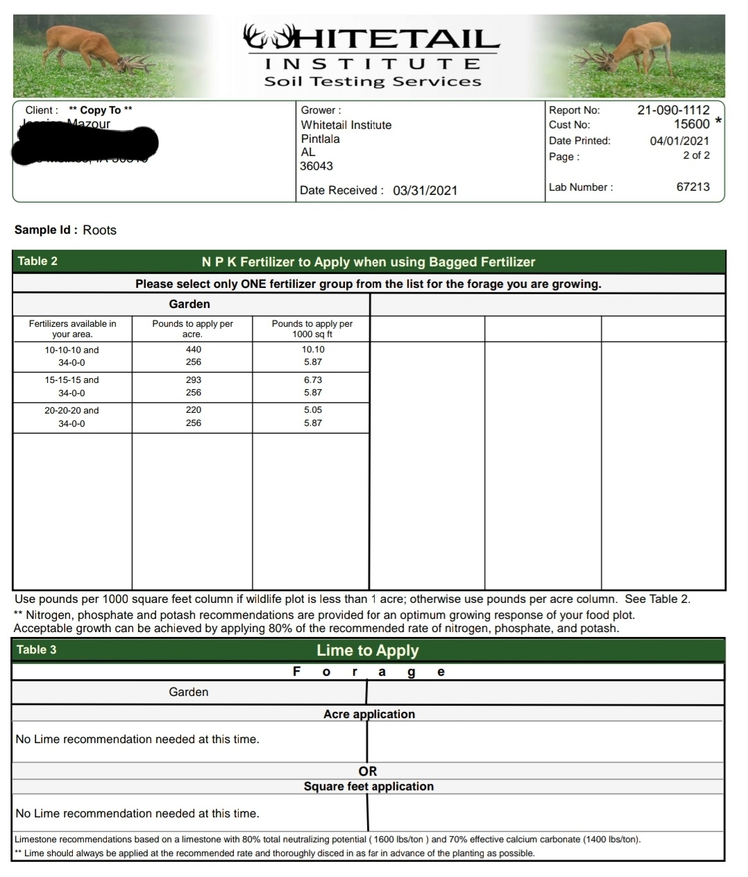 Whitetail Institute Laboratory Soil Test Kit, Ensures The Most Successful Deer Food Plot Possible, Professional Consultation Included, Receive Results Within One Week customer photo 1