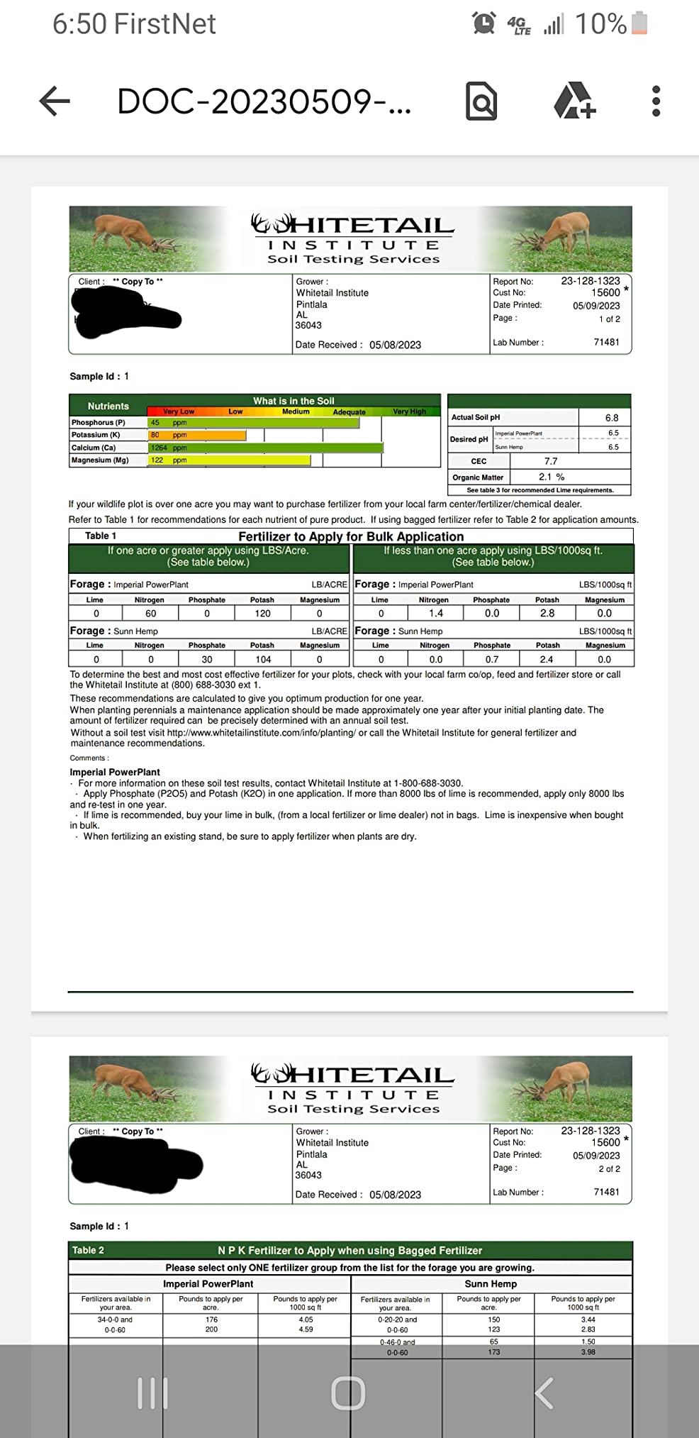 Whitetail Institute Laboratory Soil Test Kit, Ensures The Most Successful Deer Food Plot Possible, Professional Consultation Included, Receive Results Within One Week customer photo 2