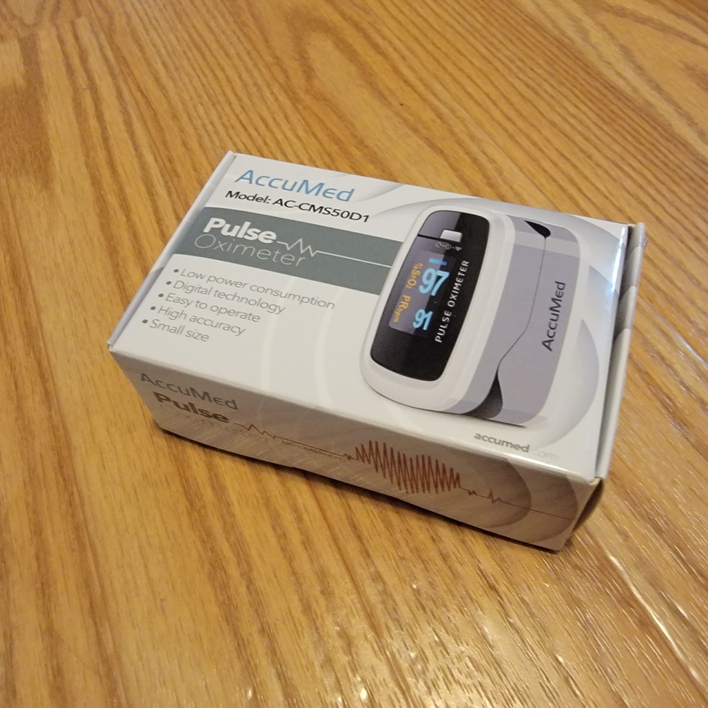 AccuMed CMS-50D1 Fingertip Pulse Oximeter Blood Oxygen Sensor SpO2 for Sports and Aviation. Portable and Lightweight with LED Display, 2 AAA Batteries, Lanyard and Travel Case (White) customer photo 1