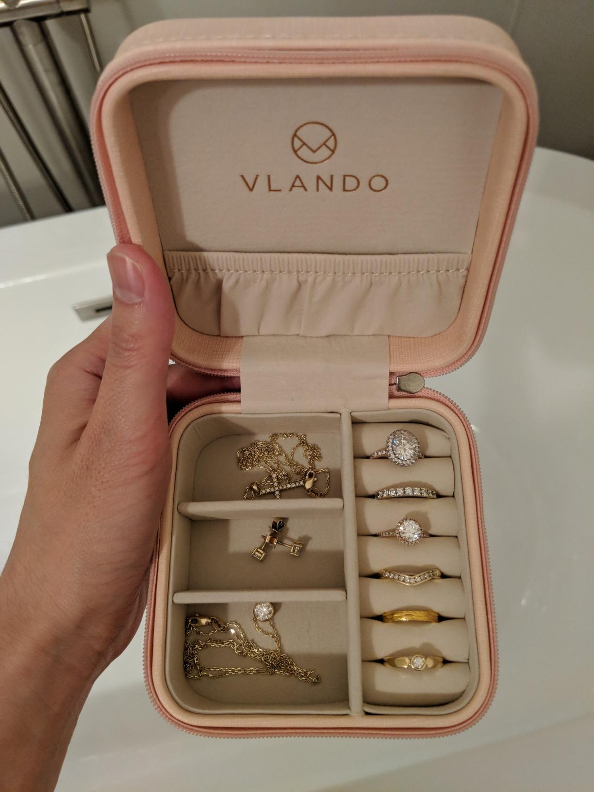 Vlando Small Travel Jewelry Box Organizer Display Case for Girls Women Gift Rings Earrings Necklaces Storage, Blue customer photo 2