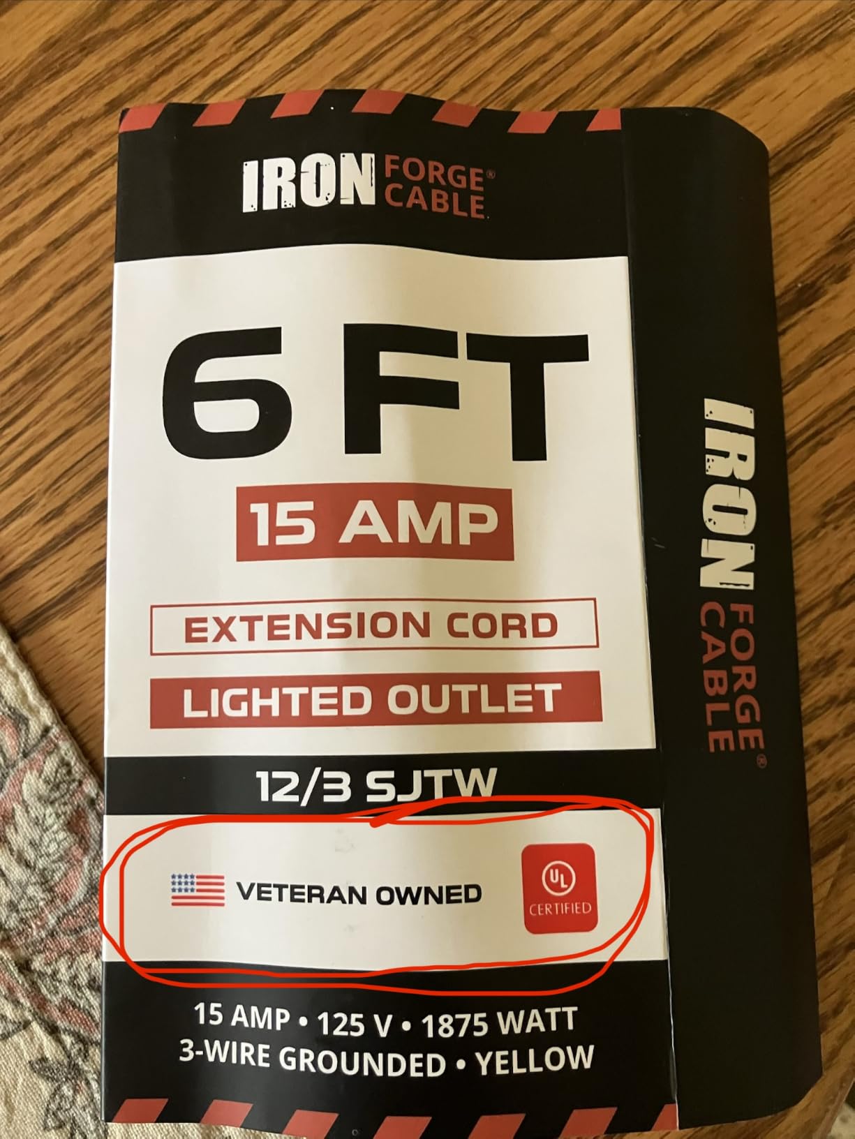 Iron Forge Cable 25 ft Lighted Outdoor Extension Cord - 12/3 SJTW Heavy Duty Yellow Extension Cable with 3 Prong Grounded Plug, 15AMP customer photo 1