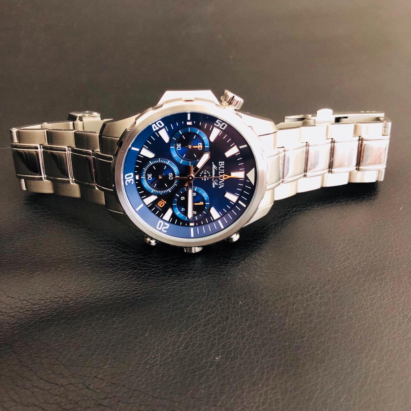 Bulova Men's Marine Star Series B Stainless Steel 6-Hand Chronograph Quartz Watch, Blue Dial Style: 96B256 customer photo 2