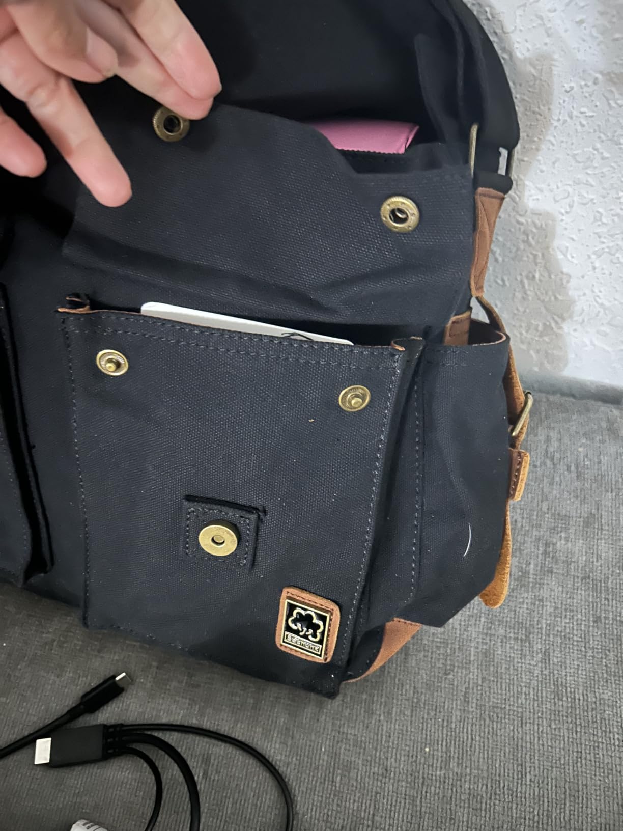 Vintage Military Leather Canvas Laptop Bag Messenger Bags Medium customer photo 1