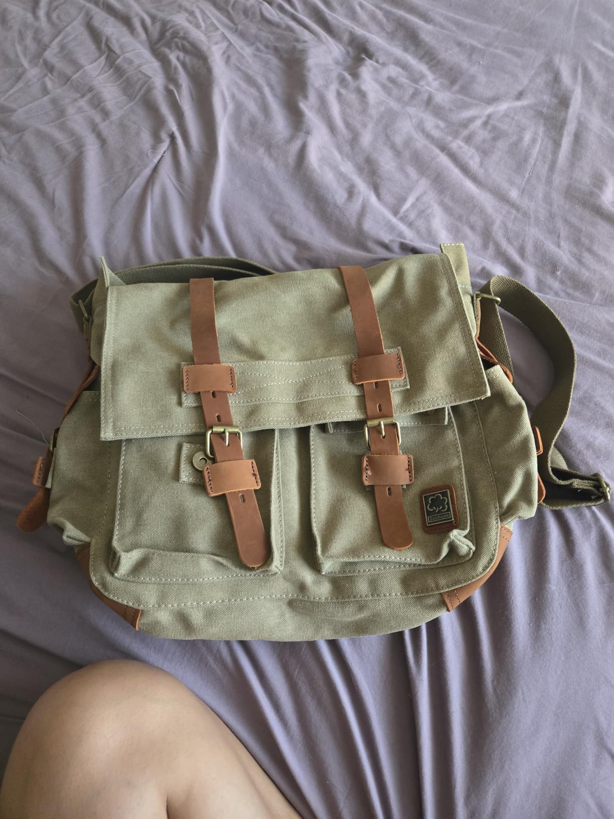 Vintage Military Leather Canvas Laptop Bag Messenger Bags Medium customer photo 2