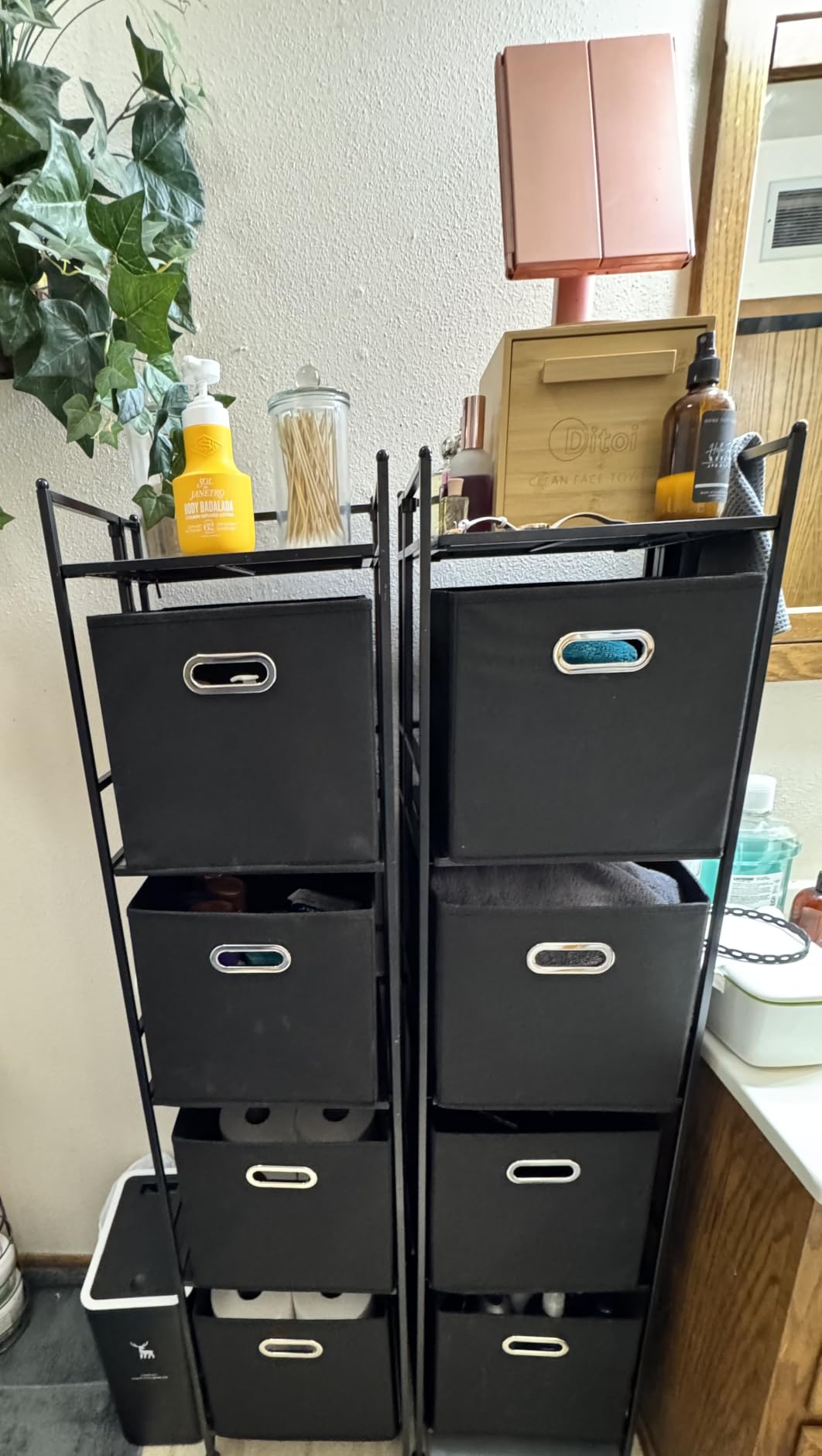 Household Essentials Foldable Fabric Storage Bins 6 Piece Set, Strong Poly-Woven Fabric, Sturdy Chipboard Sides, Grommet Front Handle, Stackable, Classic Design, Black customer photo 2