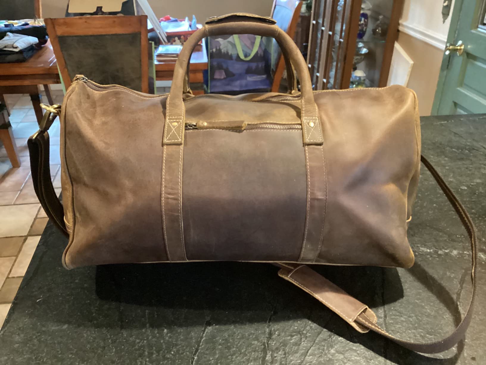 Leather Travel Duffle Bags for Men and Women cabin friendly Weekend Bag Sports Gym airplane carry on overnight duffel customer photo 1