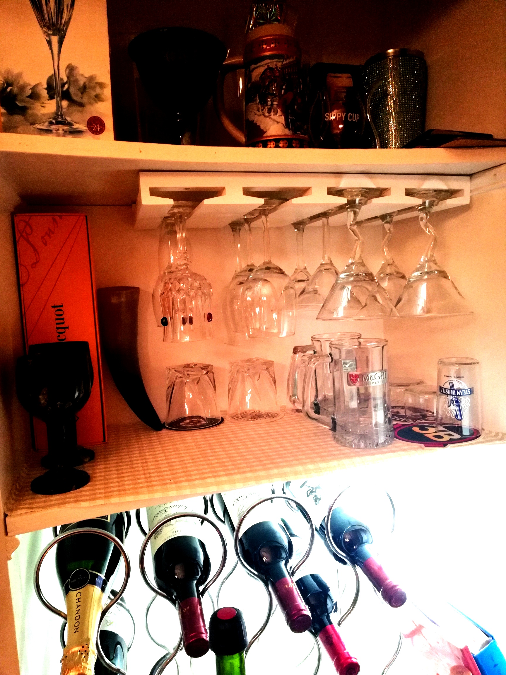 Eze 4 Sectional Under Cabinet Mount Wood Stemware Rack Hanging Shelf Glassware Holder Bar Organizer with up to 12 Wine Glass Storage 10 Inch Deep White customer photo 1